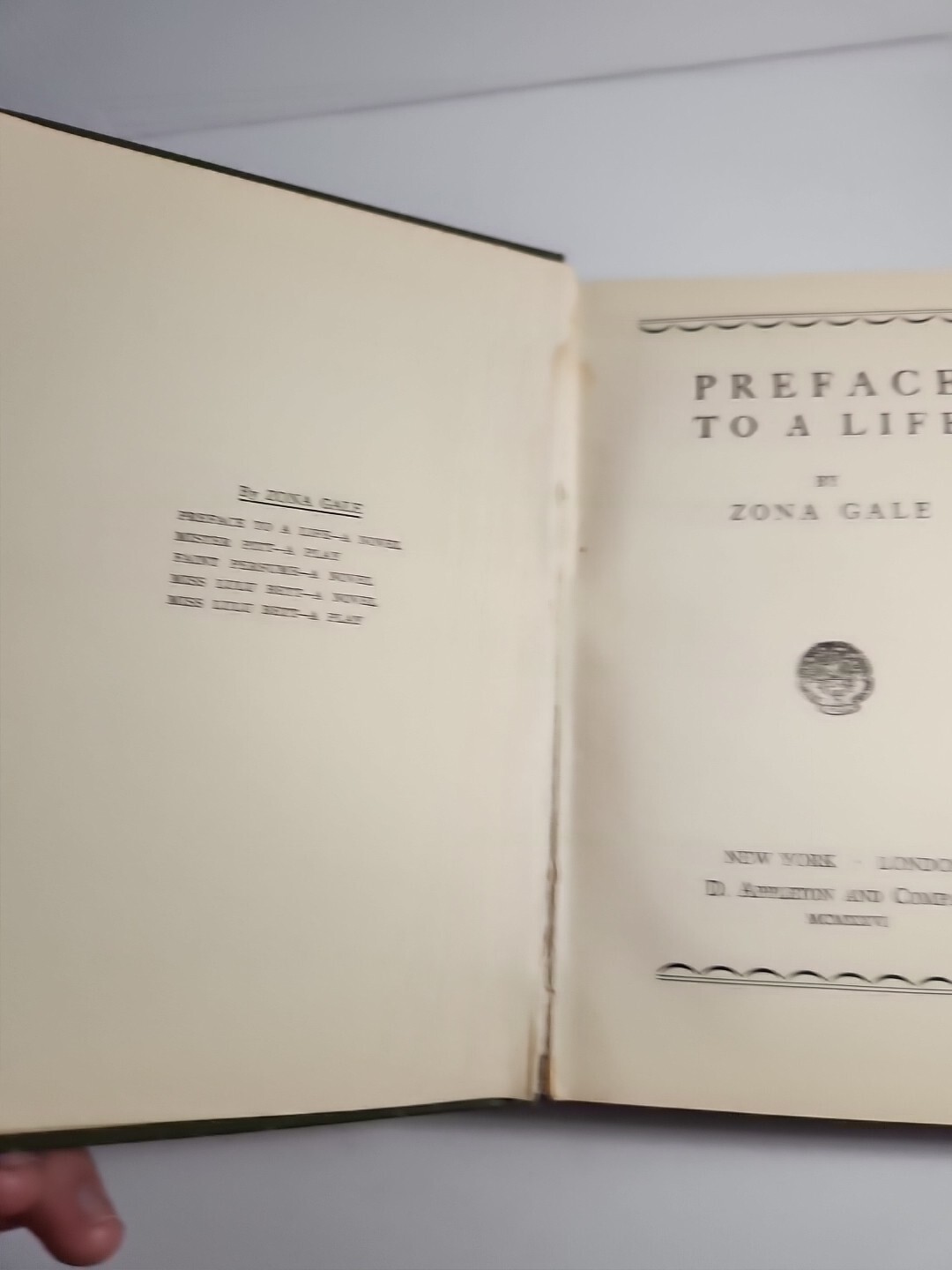 Preface to A Life by Zona Gale – 1926 D. Appleton Hardcover