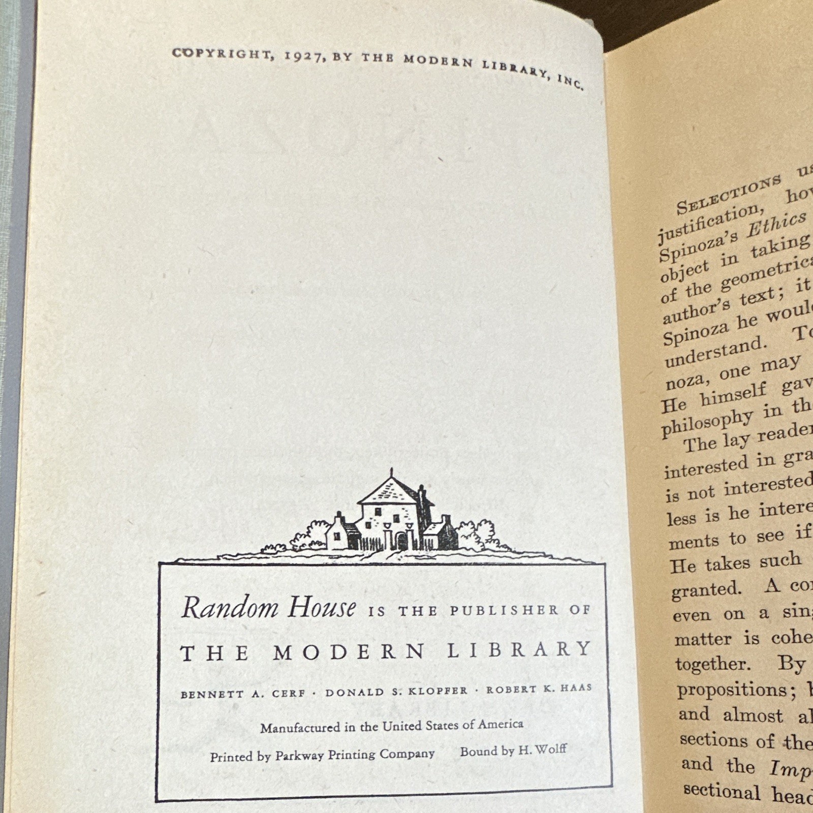 The Philosophy of Spinoza Joseph Ratner Modern Library 1927 Hardcover Inscribed
