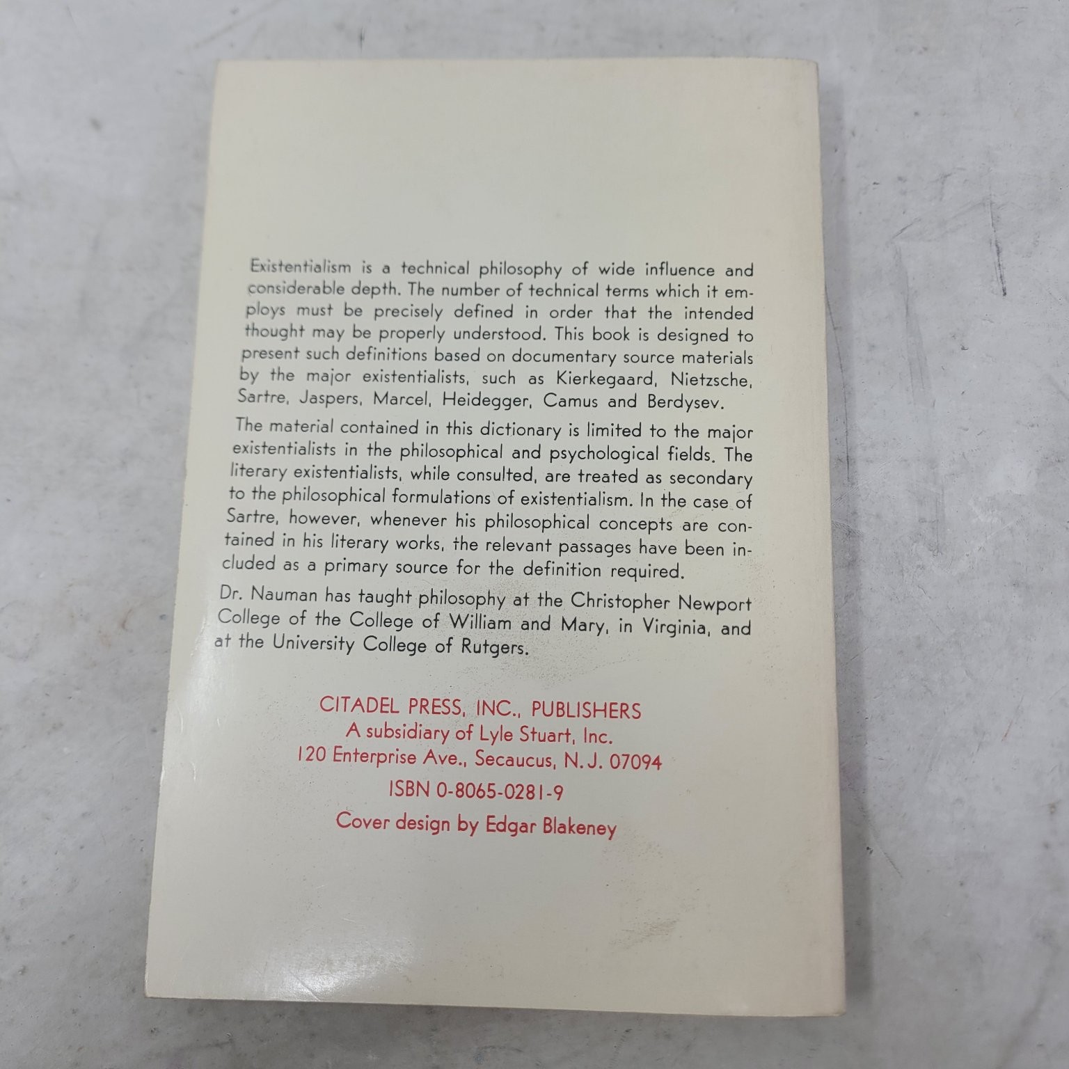 New Dictionary of Existentialism St. Elmo Nauman Jr. 1972 Philosophy Citadel