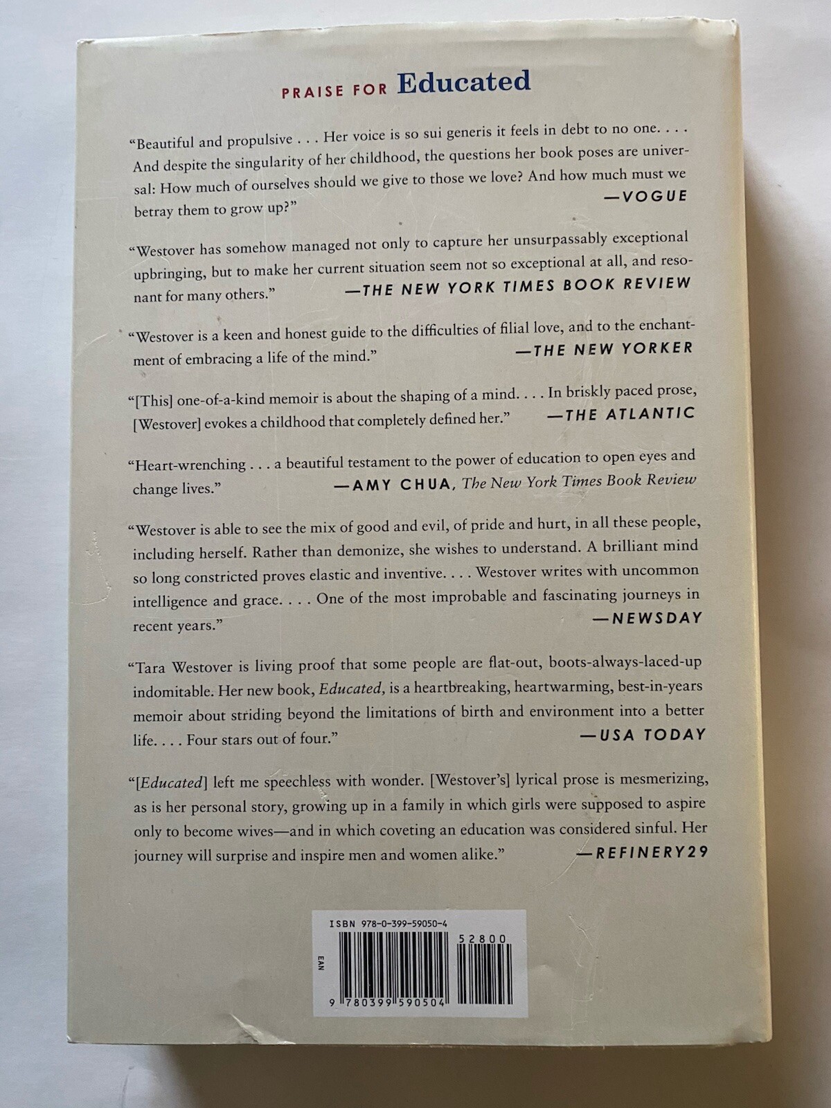 Educated A Memoir by Tara Westover Book 2018, Hardcover