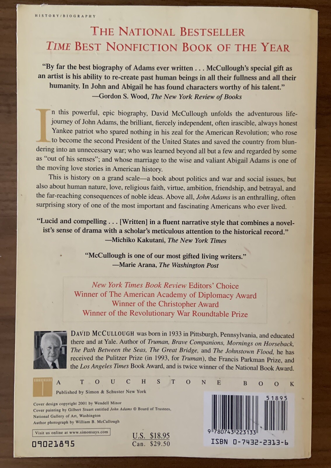 John Adams by David McCullough – 2002, Trade Paperback, Reprint – LIKE NEW