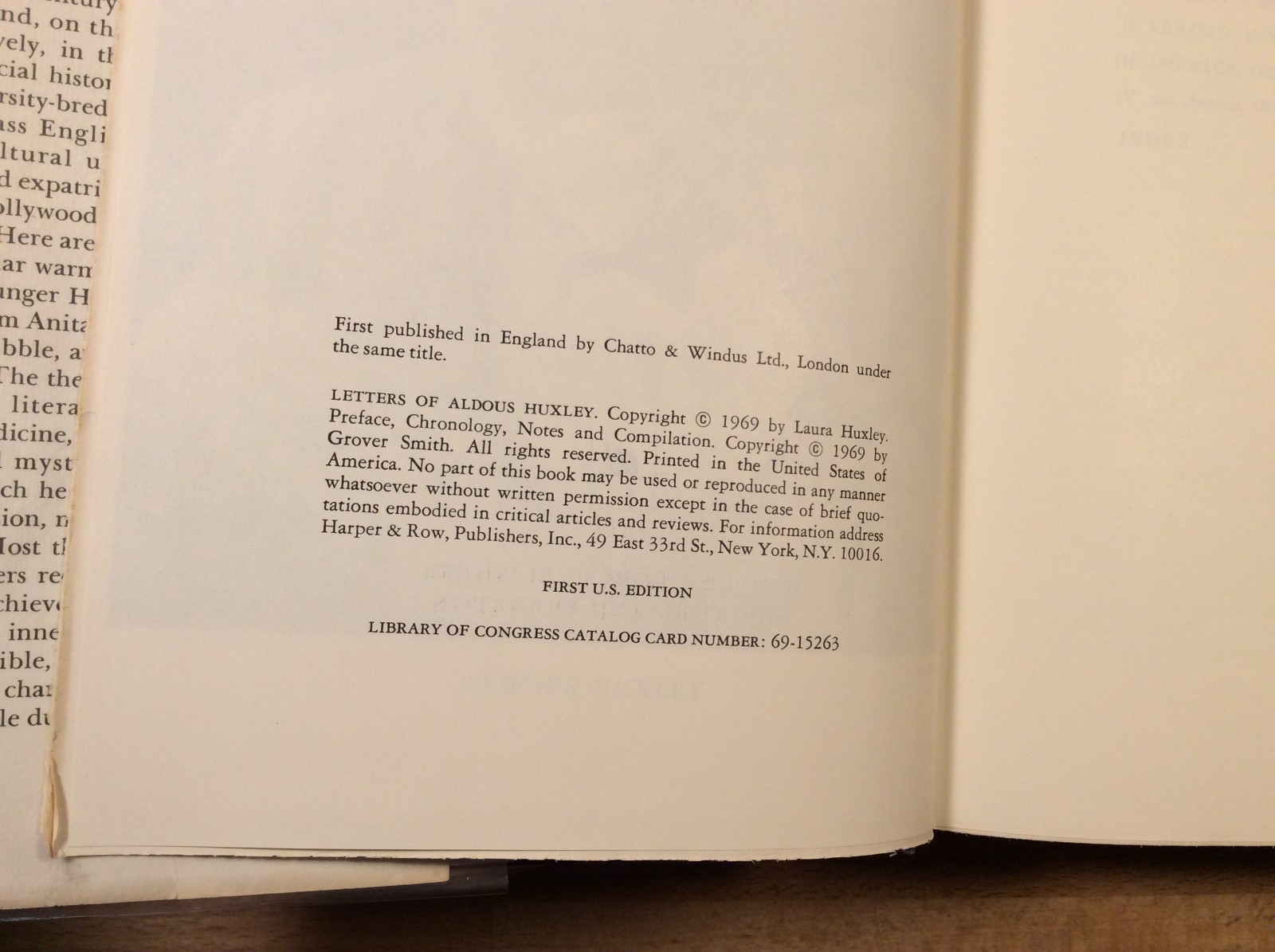Letters of Aldous Huxley, Grover Smith, Hardcover 1st Edition