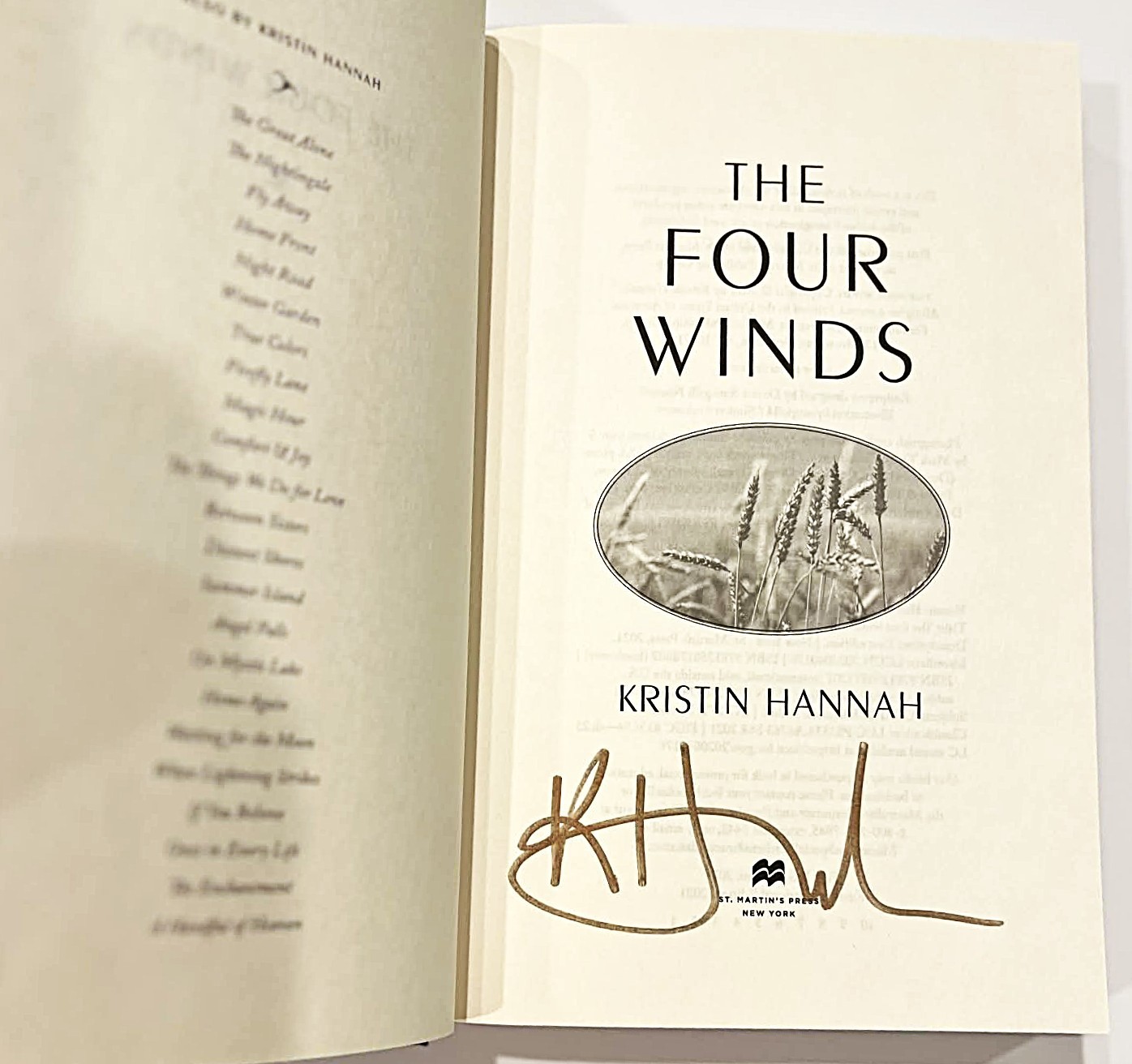The Four Winds Kristin Hannah SIGNED Autographed True First Edition Hardcover DJ