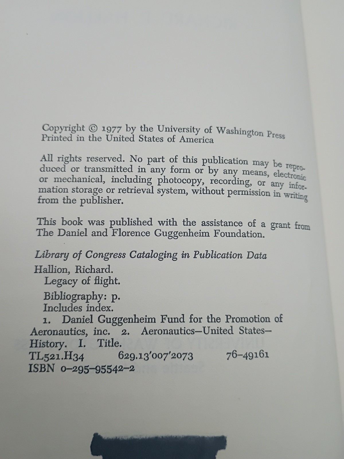 LEGACY OF FLIGHT: THE GUGGENHEIM CONTRIBUTION TO AMERICAN By Richard Hallion VG+