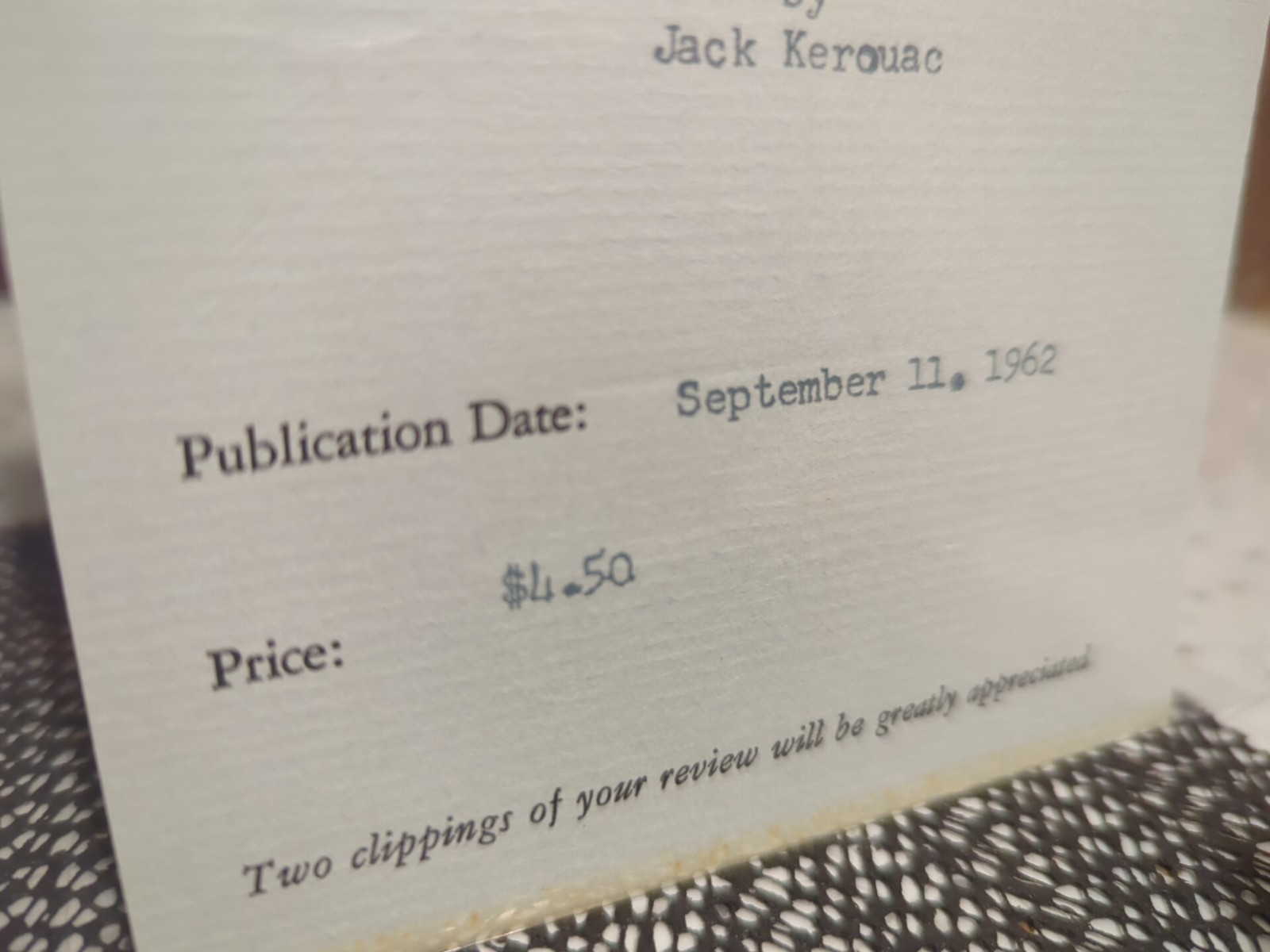 Jack Kerouac Big Sur 1st Printing Review Copy HCDJ w/Hand Typed Review Slip 1962