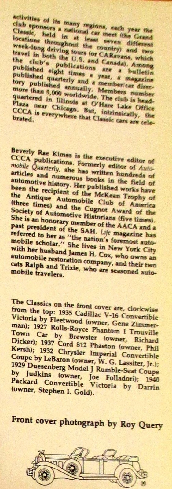 1990 The Classic Car by Beverly Rae Kimes SIGNED Hardcover Book D/J 752 Pages