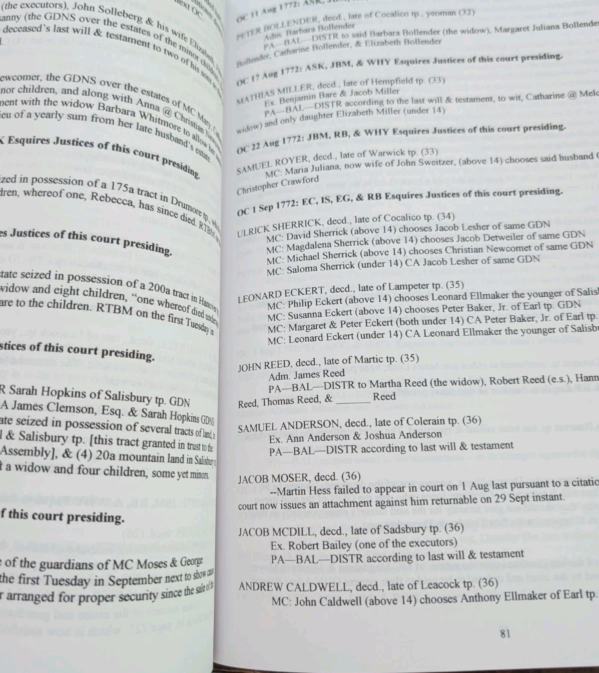Abstracts Of Lancaster County PA Orphan Court Records 1768-1782 Edward N Wevodau