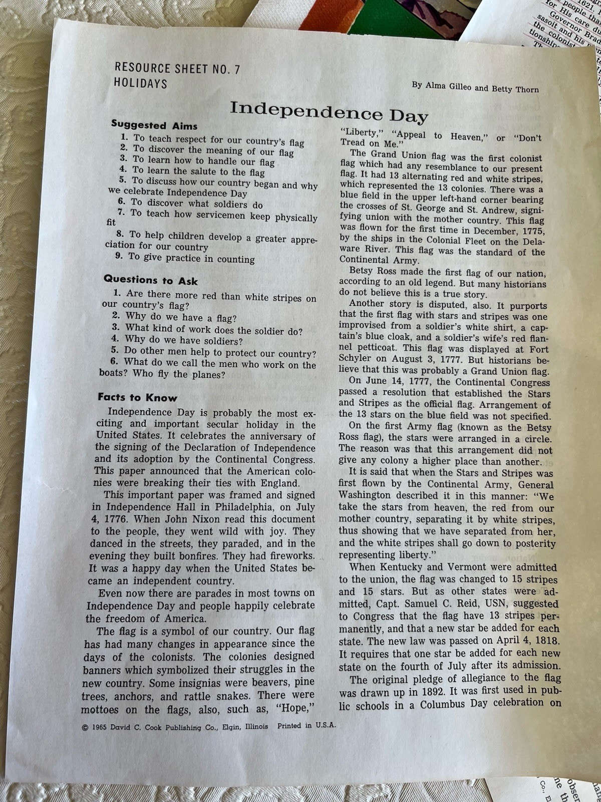 1965 David C Cook Publishing Instructions 7 Holiday Posters Educational ￼