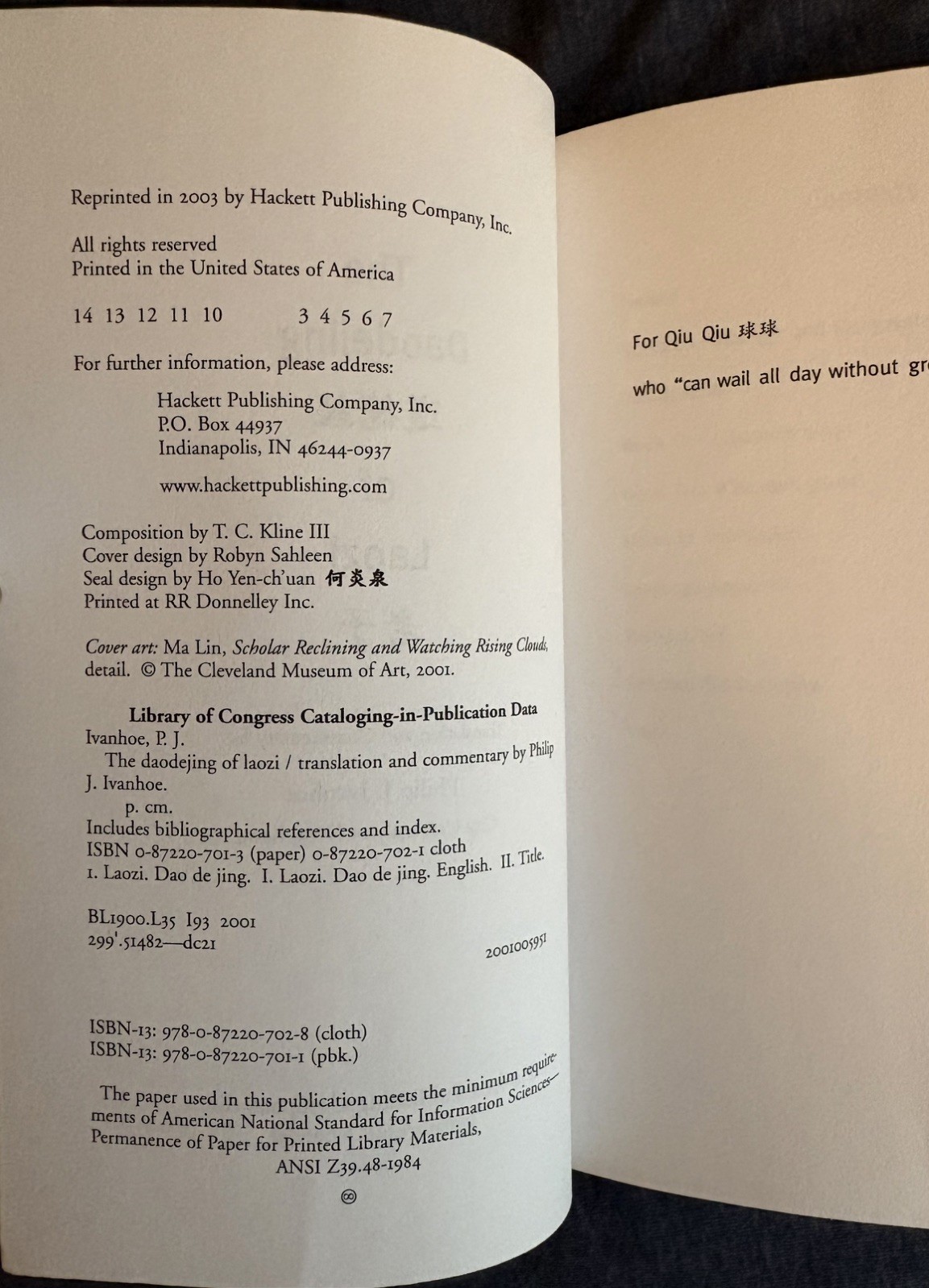 THE DAODEJING OF LAOZI By P. J. Ivanhoe, paperback, 2003, 125 pages