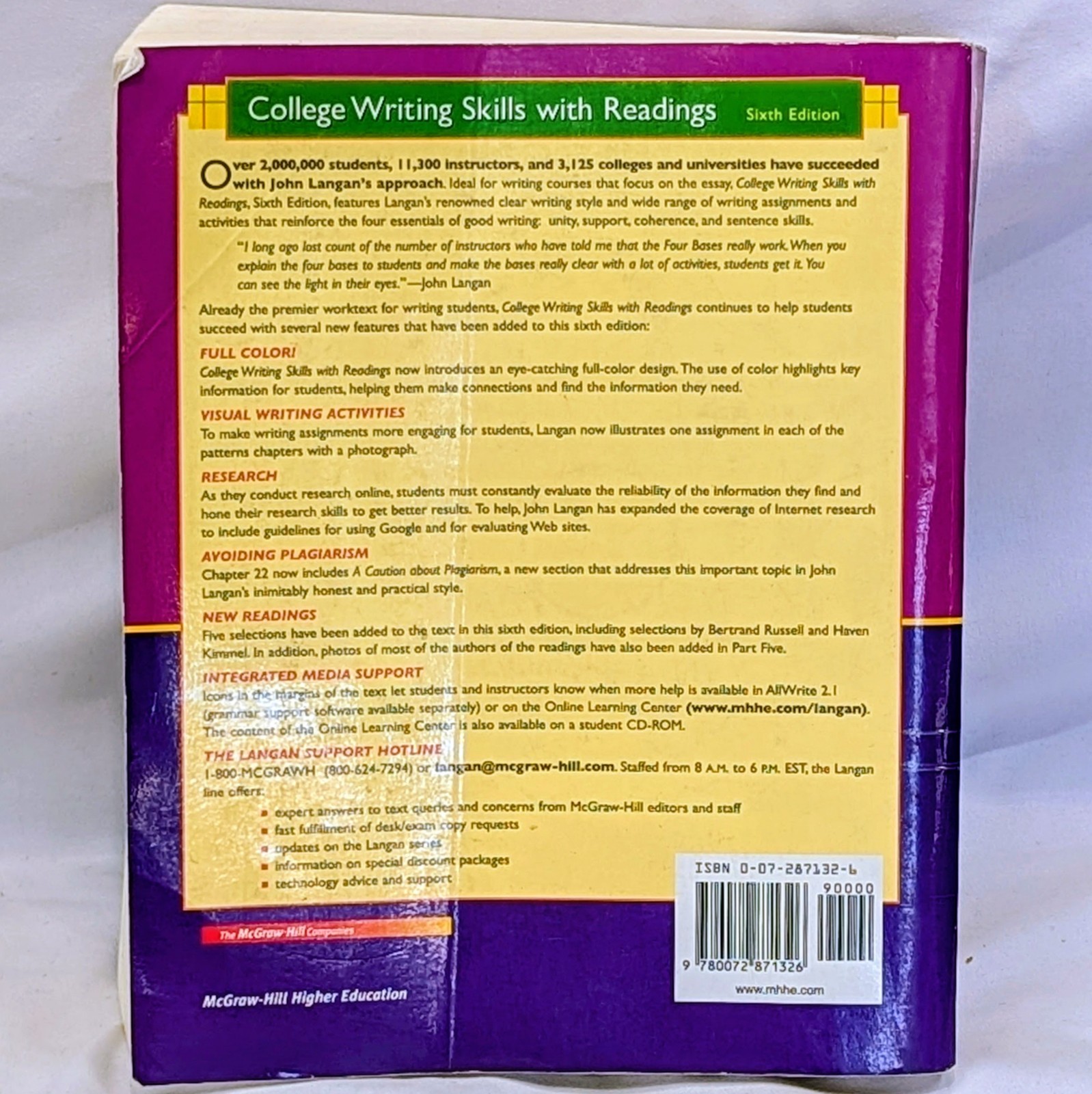 COLLEGE WRITING SKILLS WITH READINGS, 6TH EDITION (TEXT, By John Langan