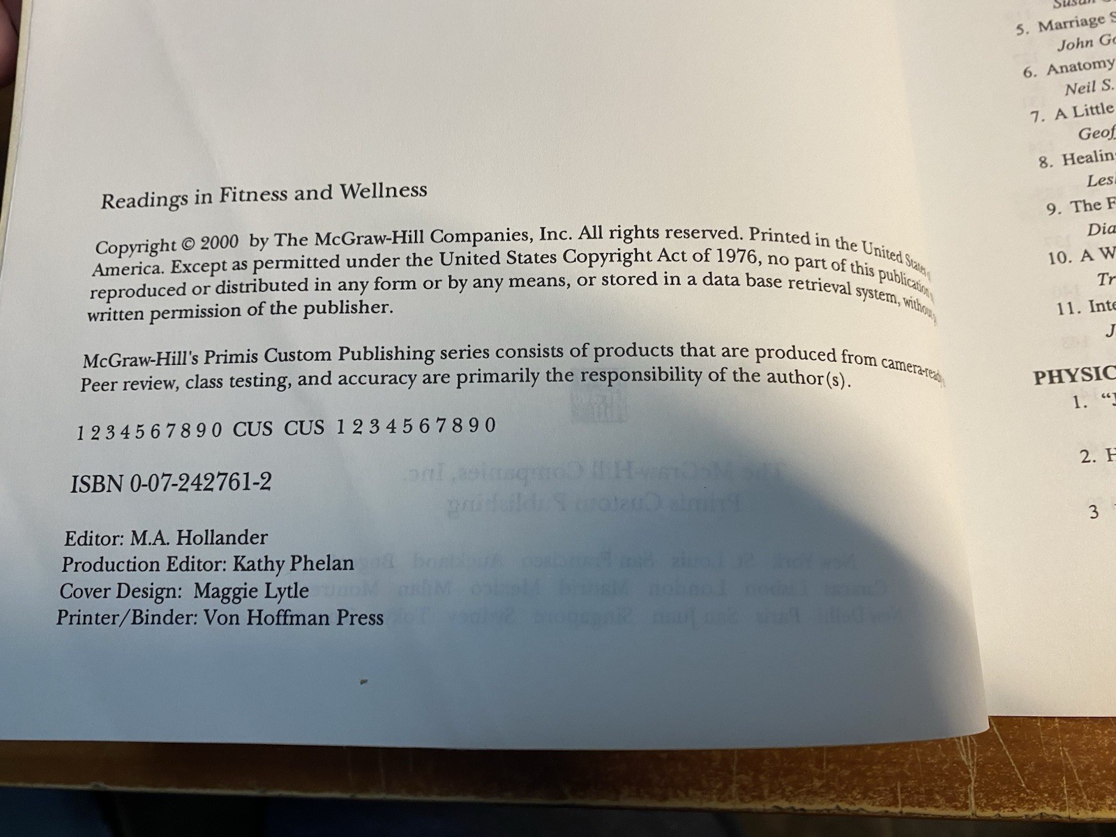Readings in Fitness & Wellness – McGraw Hill Higher Education 2000