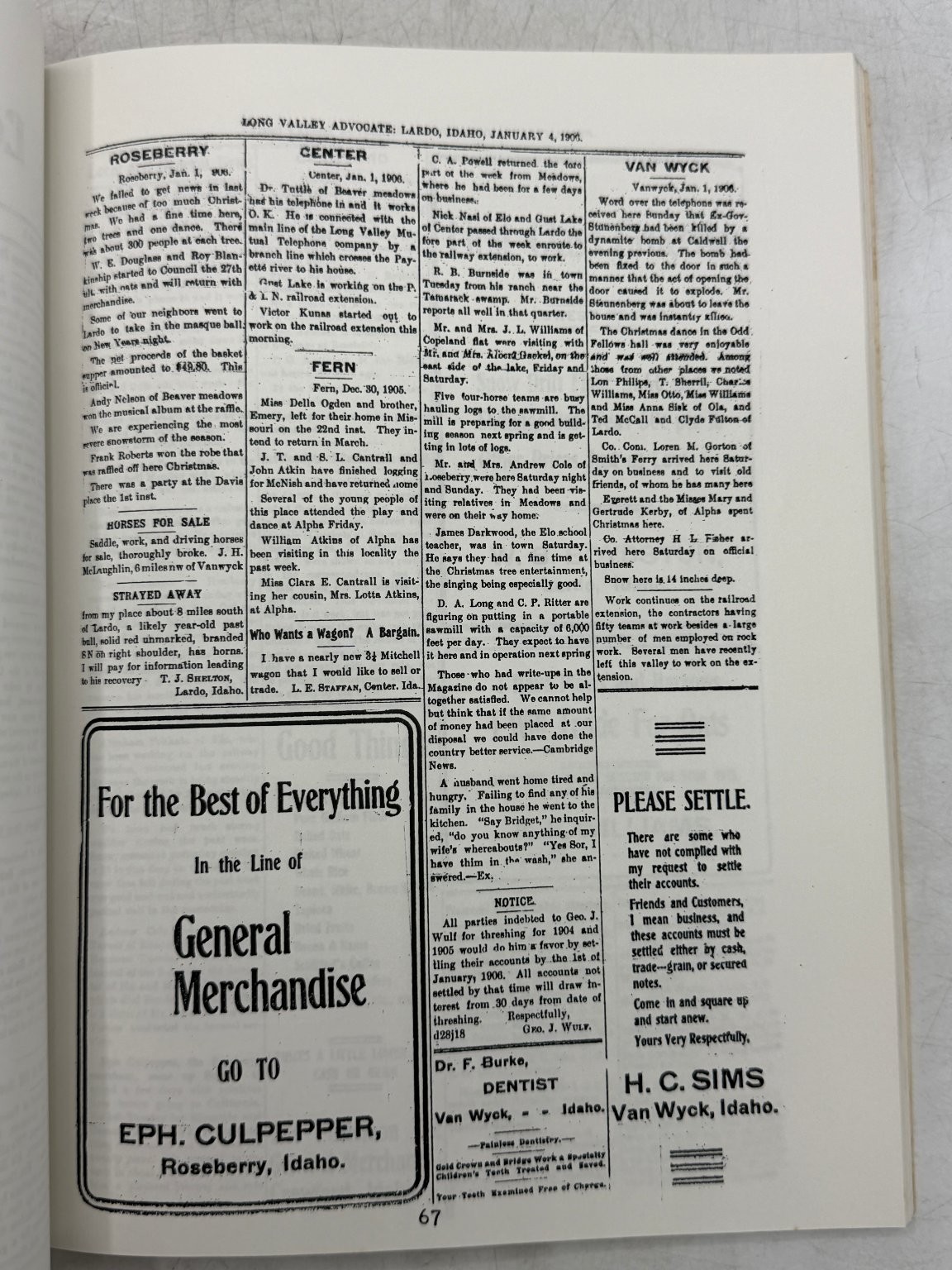 Long Valley Advocate Newspaper In Review 1904-1907 Idaho History Randall R