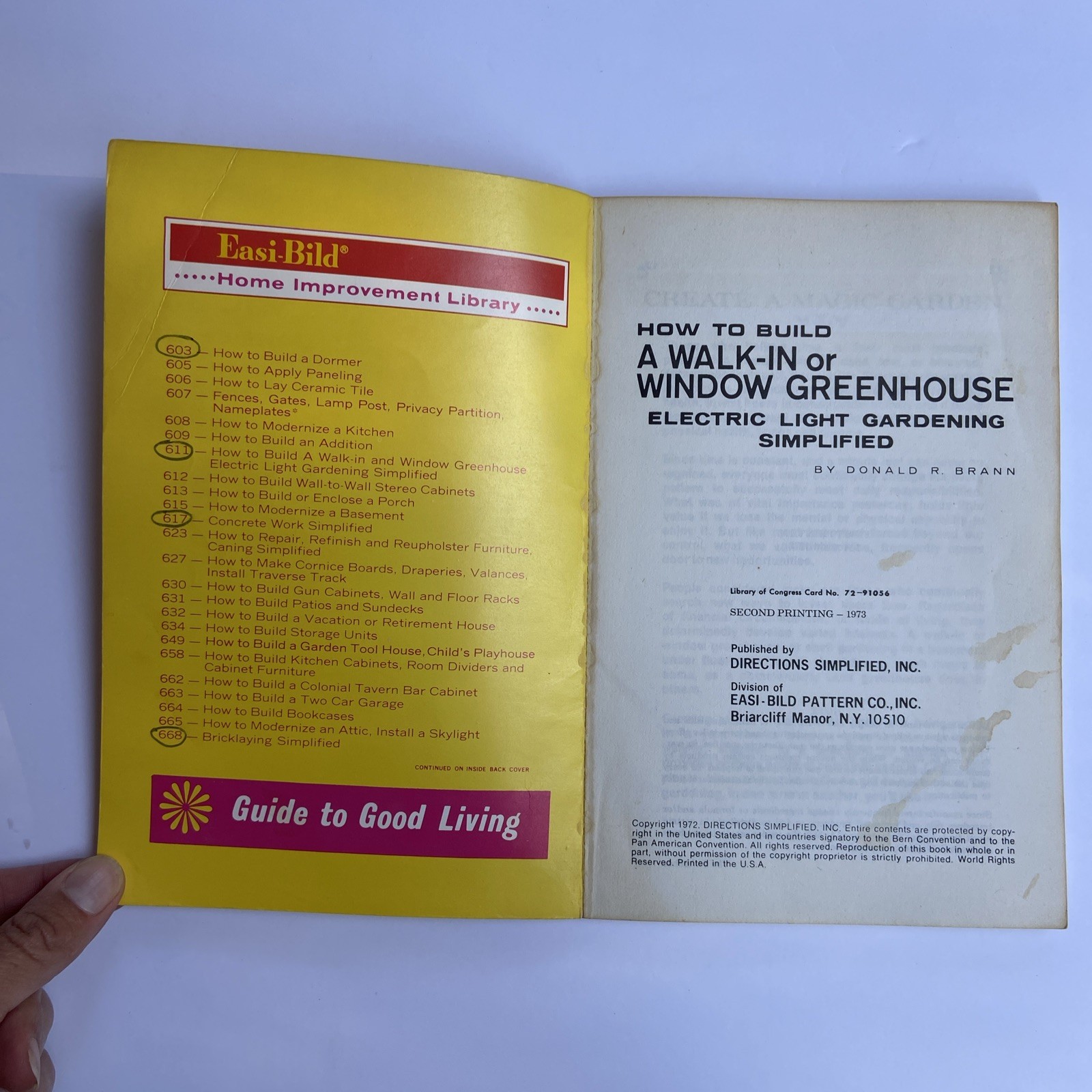 How To Build A Walk-In Or Window Greenhouse 1972 Trade Paperback 114 Pages