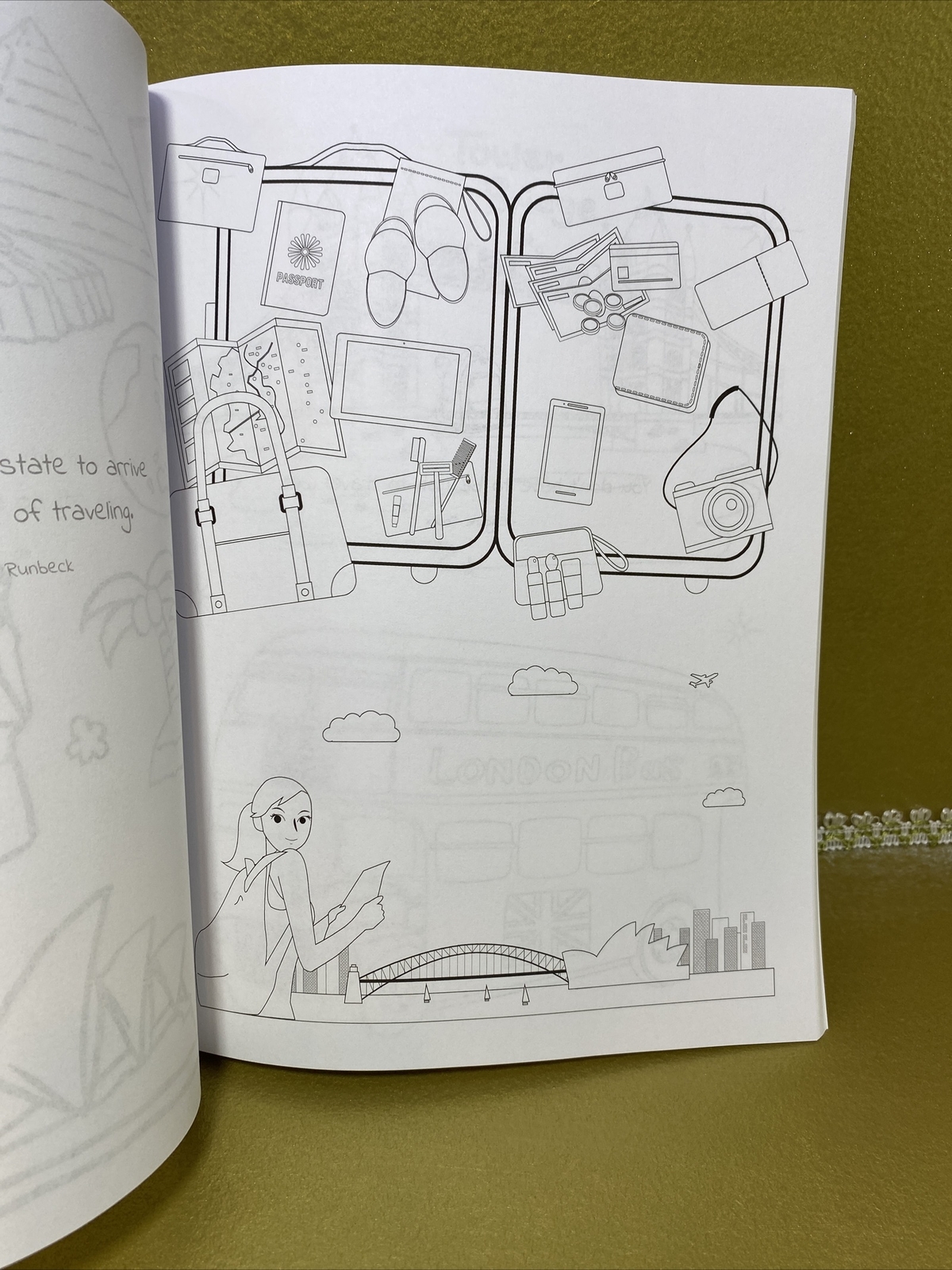Adult Travel Coloring Book 100 pages, 47 Coloring pages, Inspirational Quotes