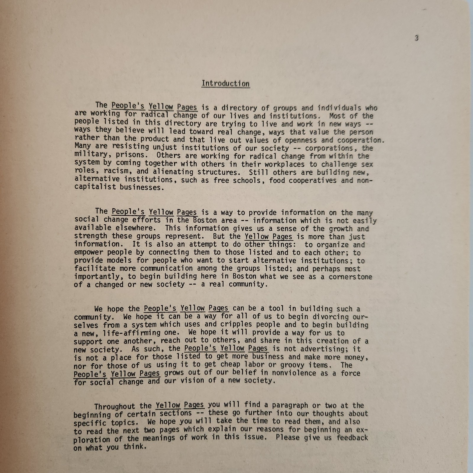 People’s Yellow Pages 1973 Boston Cambridge Hippies Counterculture Radical Work