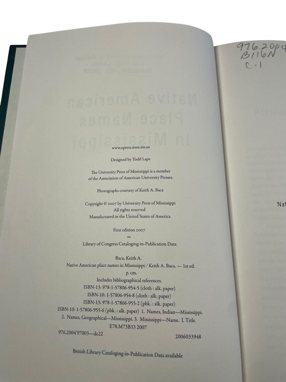 Native American Place Names in Mississippi Keith Baca 2007 First Ed History