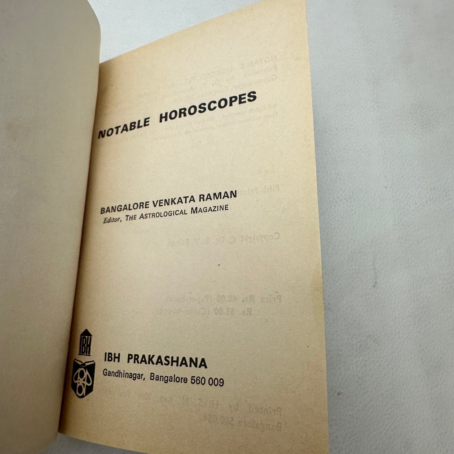 Notable Horoscopes B.V. Raman 1981 Fifth Printing Astrology IBH PB