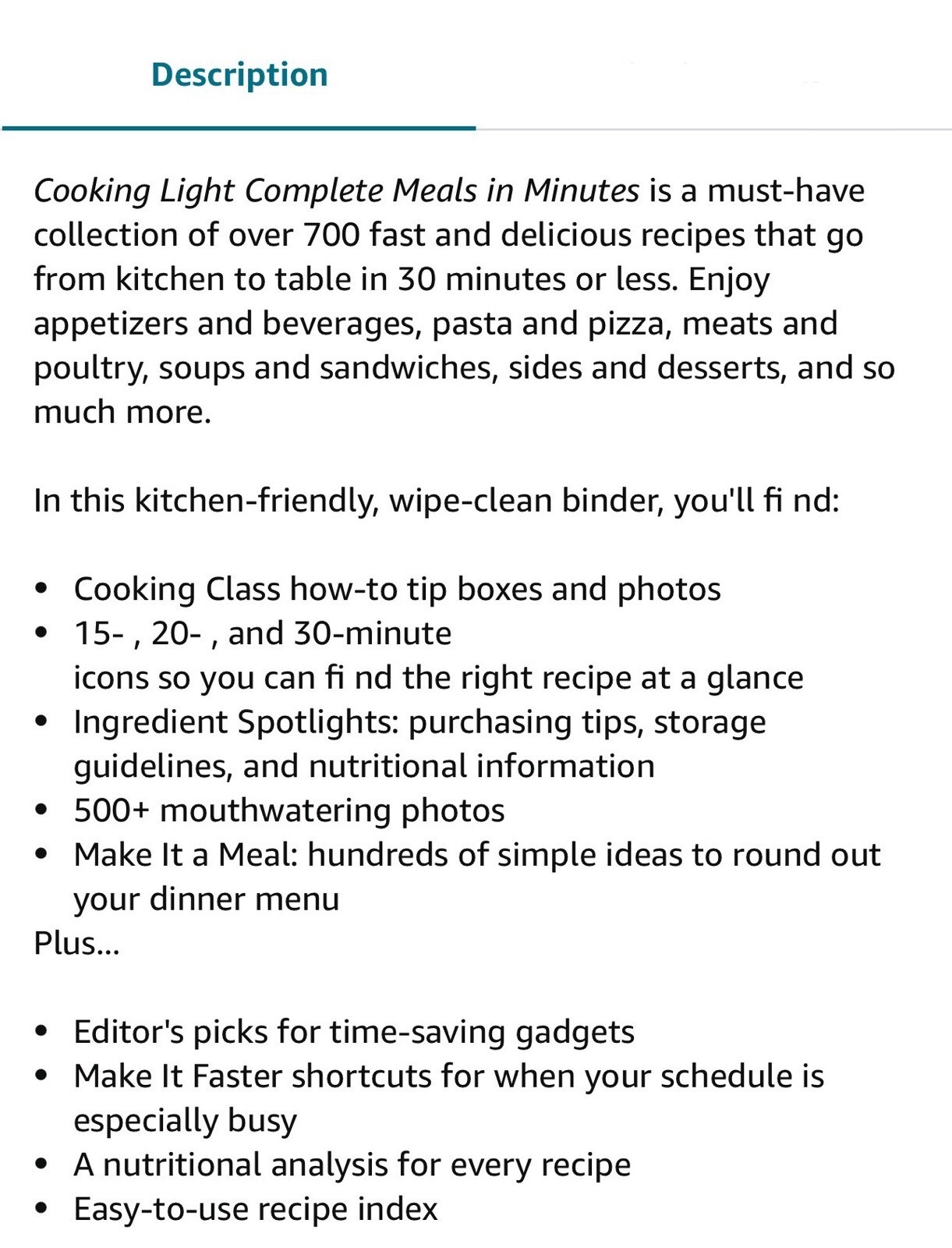 Cooking Light – Complete Meals In Minutes- Hardcover-Spiral