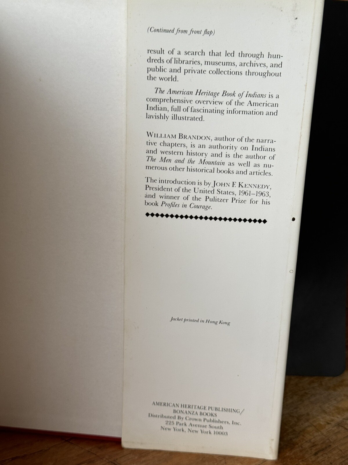 THE AMERICAN HERITAGE BOOK OF INDIANS 1961 HC/DJ Intro by JFK 424 pages