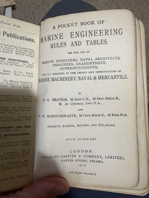 Seaton & Rounthwaite’s Pocket Book of Marine Engineer Rules & Tables, 1903