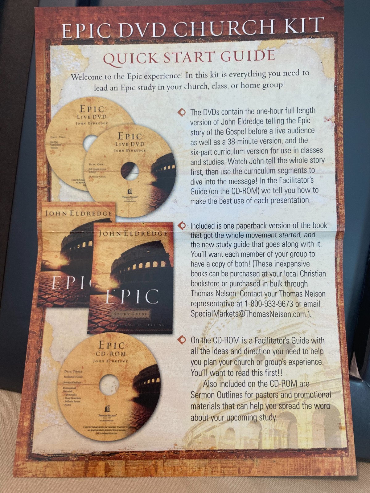 Epic Church Kit DVD and Paperback By Eldredge, John – unused