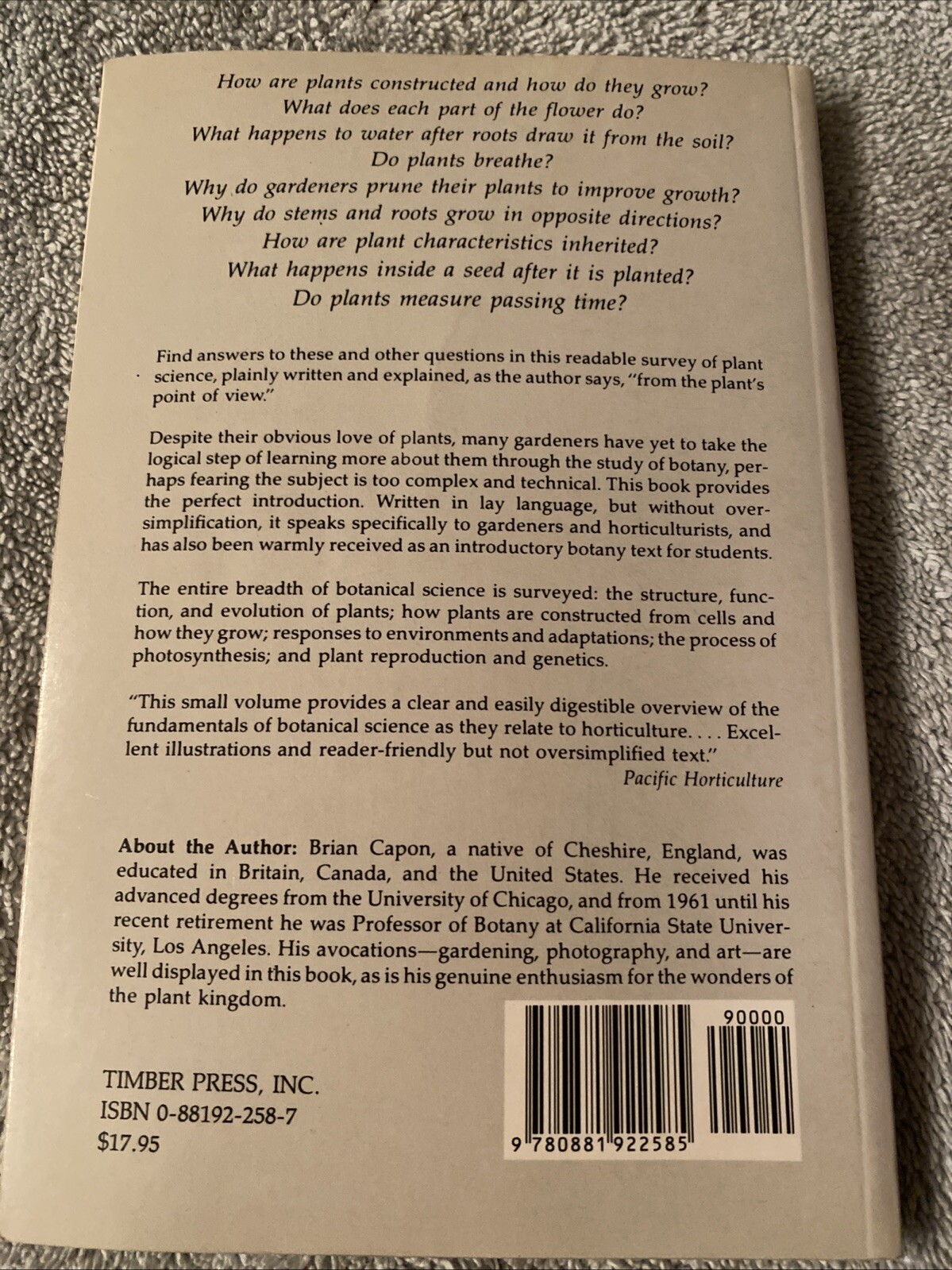 Botany For Gardeners; Paperback Brian Capon 1990