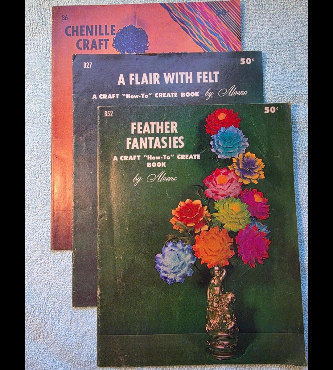 Vintage 1960s Aleene Craft Book Lot of 3 Chenille, Flair Felt, Feather Fantasies
