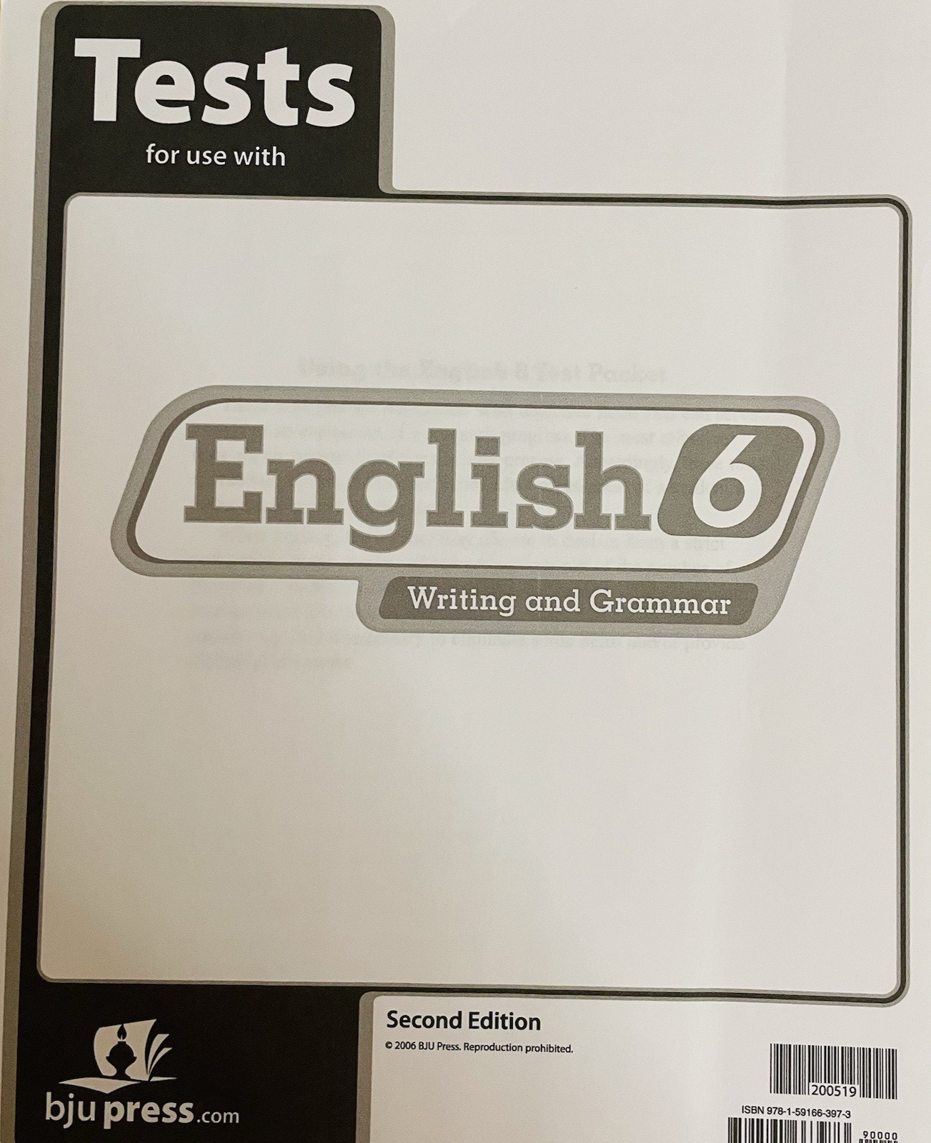 BJU Press English 6 Writing and Grammar Tests 2nd Edition 2006 Homeschool Unused