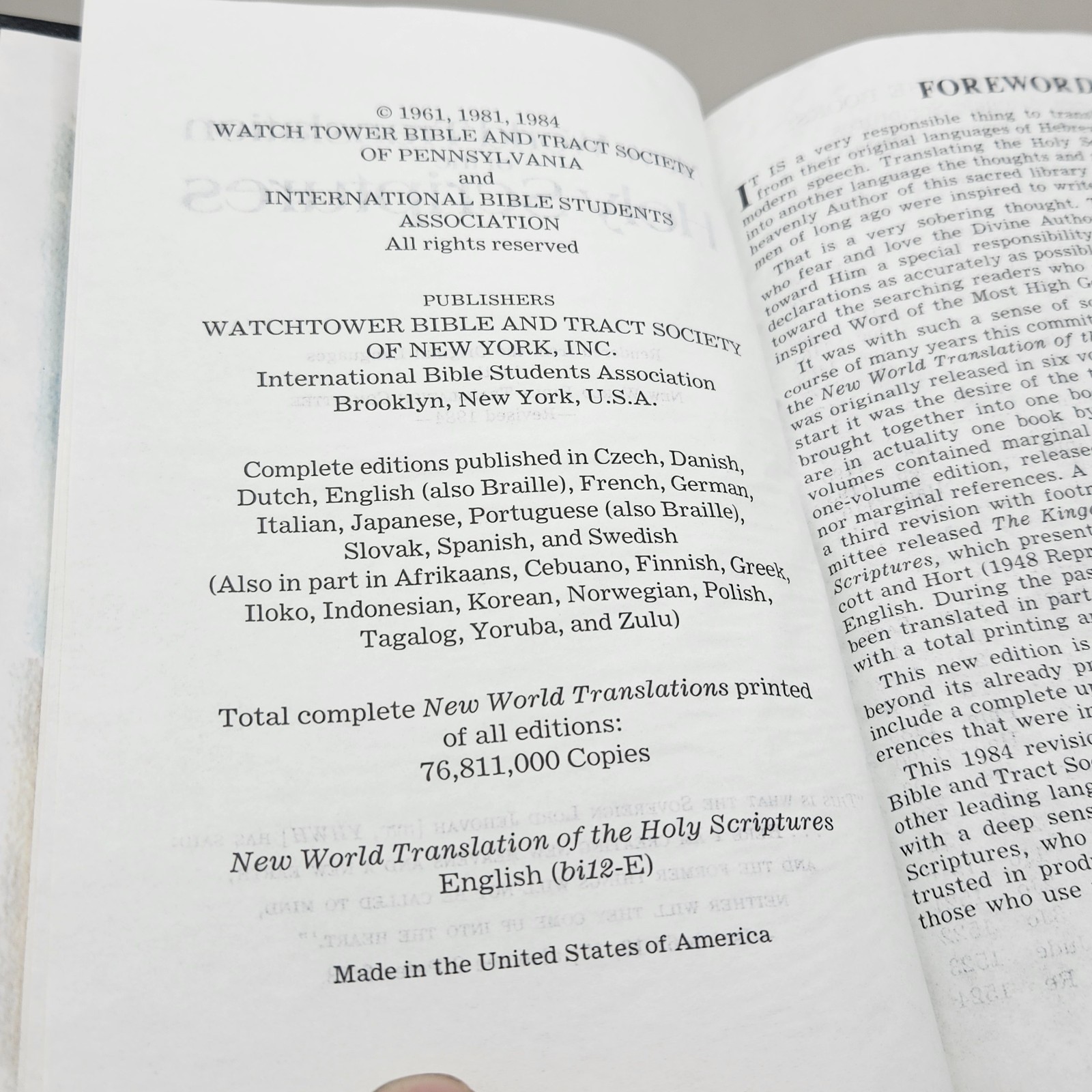New World Translation of the Holy Scriptures Jehovah JW Bible 1984 Watch Tower