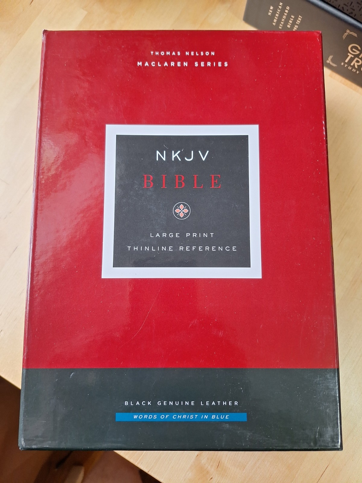 NKJV, Large Print Thinline Ref. Bible, Blue Letter, Maclaren, Genuine Leather