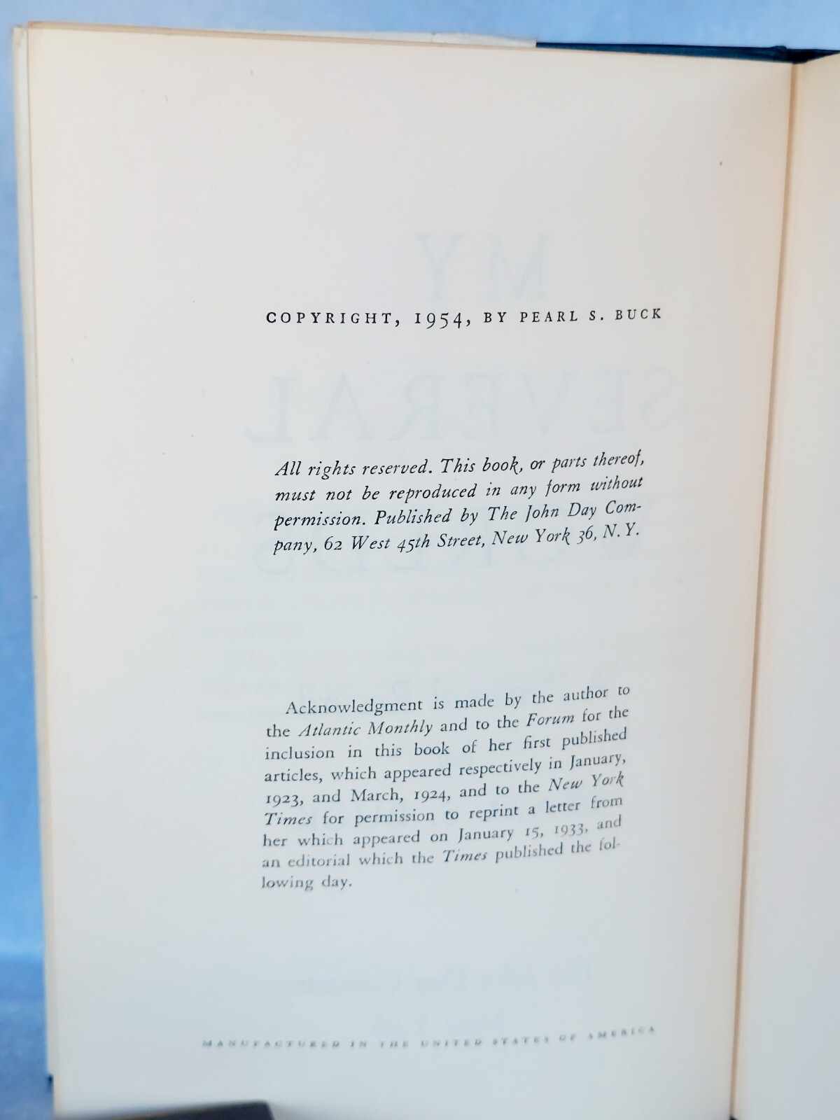 PEARL S. BUCK Book My Several Worlds & The Complete Woman Lot of 2 Books