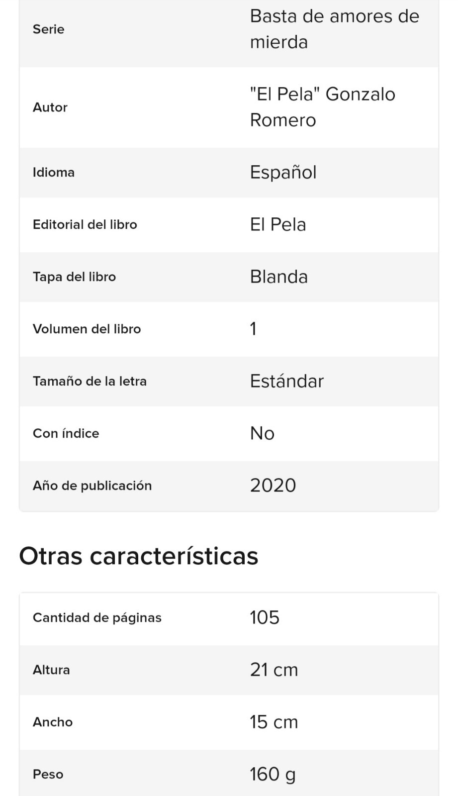 LIBRO“BASTA DE AMORES DE MIERDA“, VOL. 1 PAPEL De Pela Gonzalo Romero Español