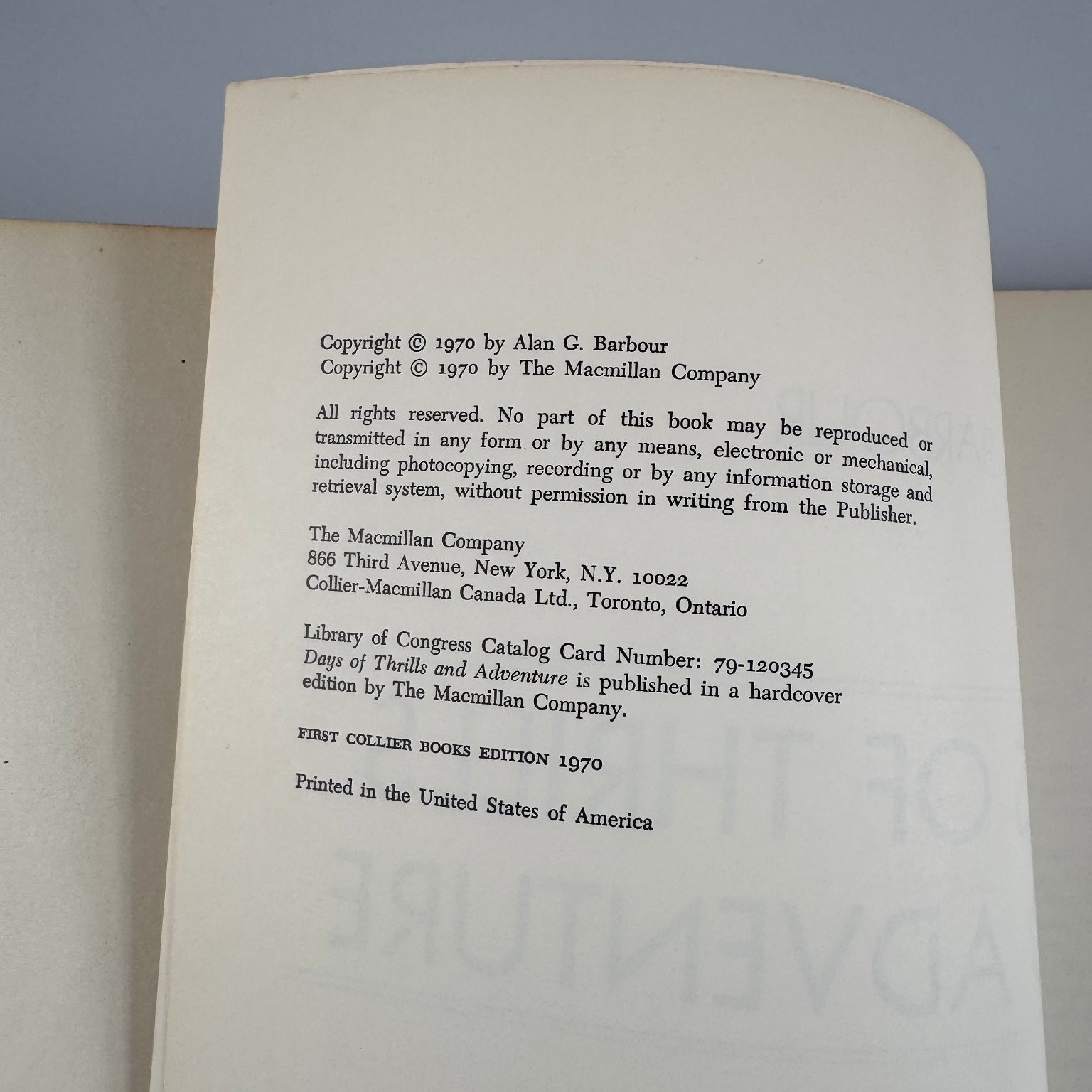Days of Thrills and Adventure Barbour 1970 First Collier Books Edition Movie