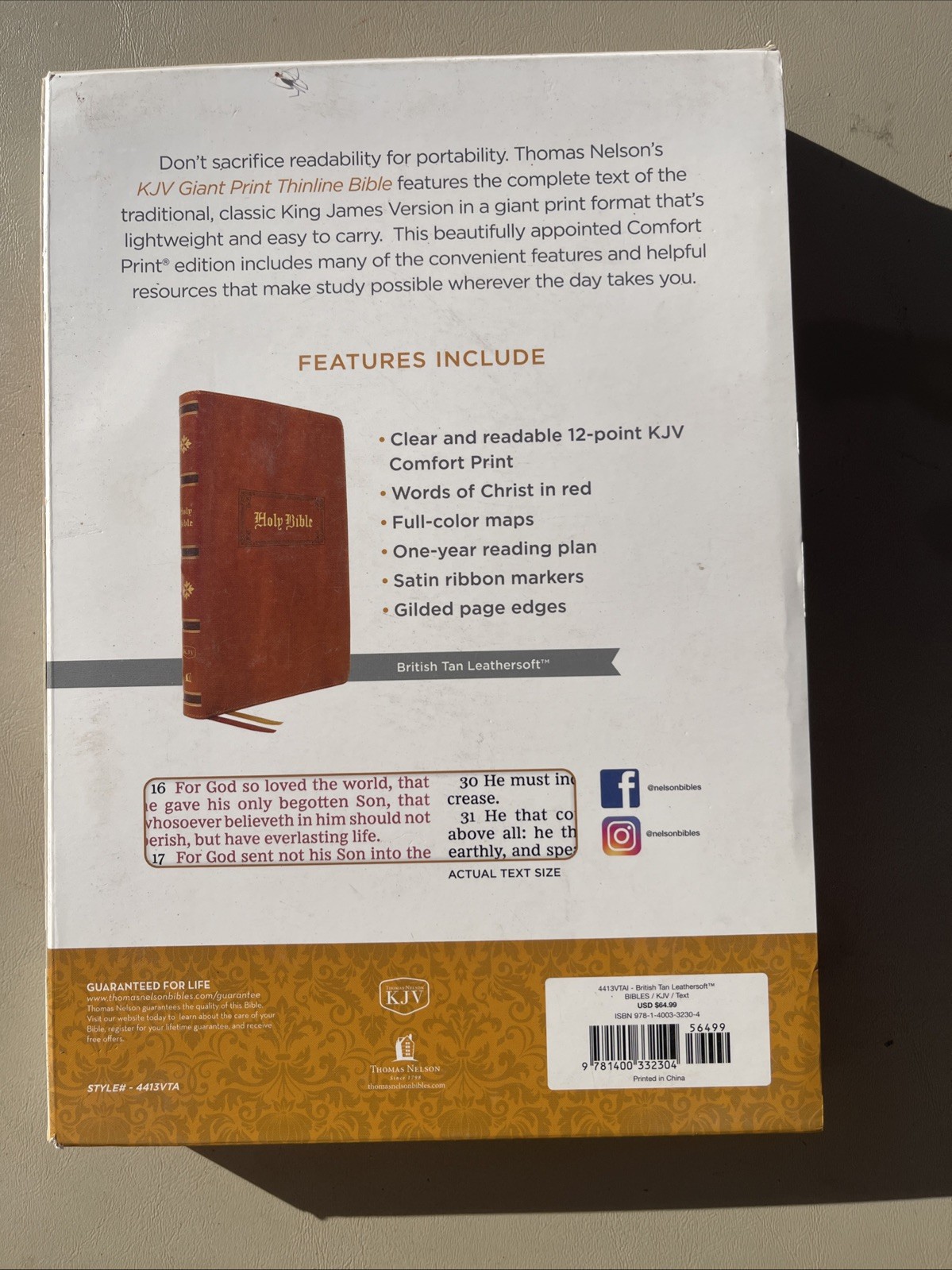 KJV Giant Print Thinline Bible Thumb Indexed – British Tan Vintage LeatherSoft