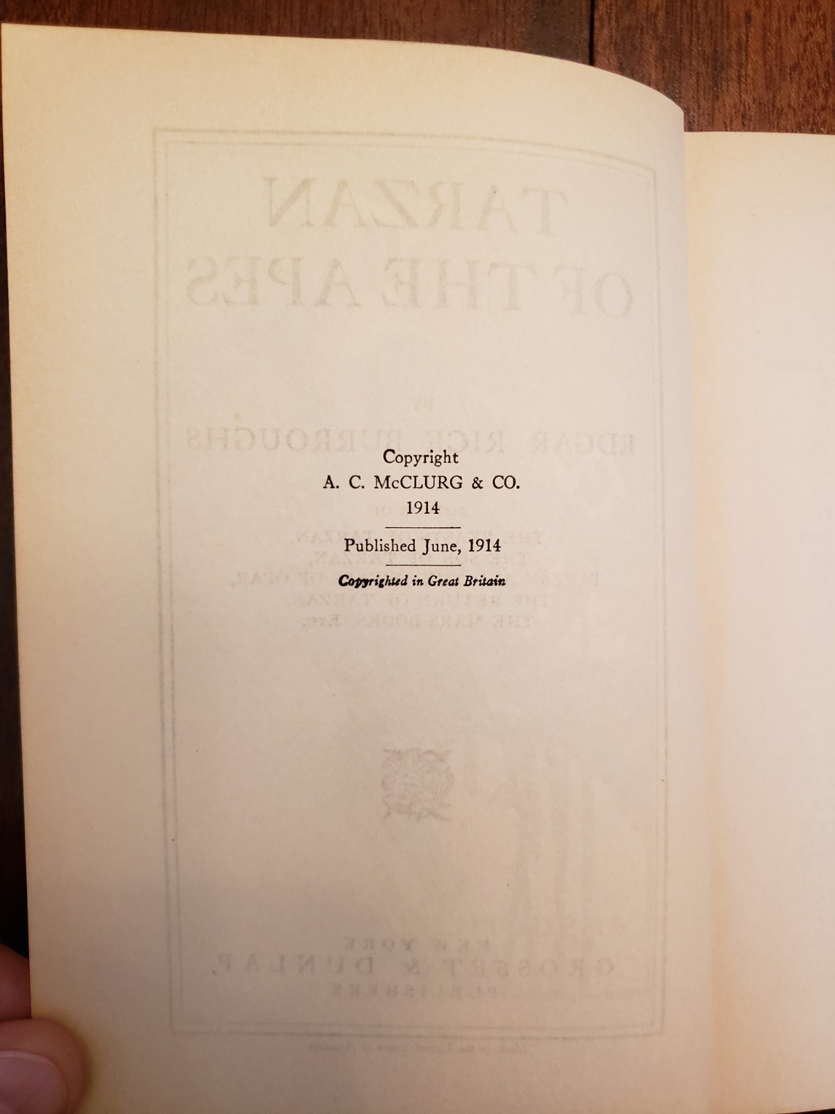 Tarzan of the Apes by Edgar Rice Burroughs, 1st Grosset & Dunlap edition 1927