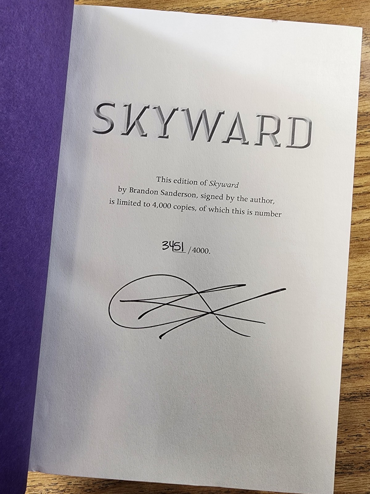 SIGNED #3451 Brandon Sanderson Skyward Series 1st Edition, 1st Printing