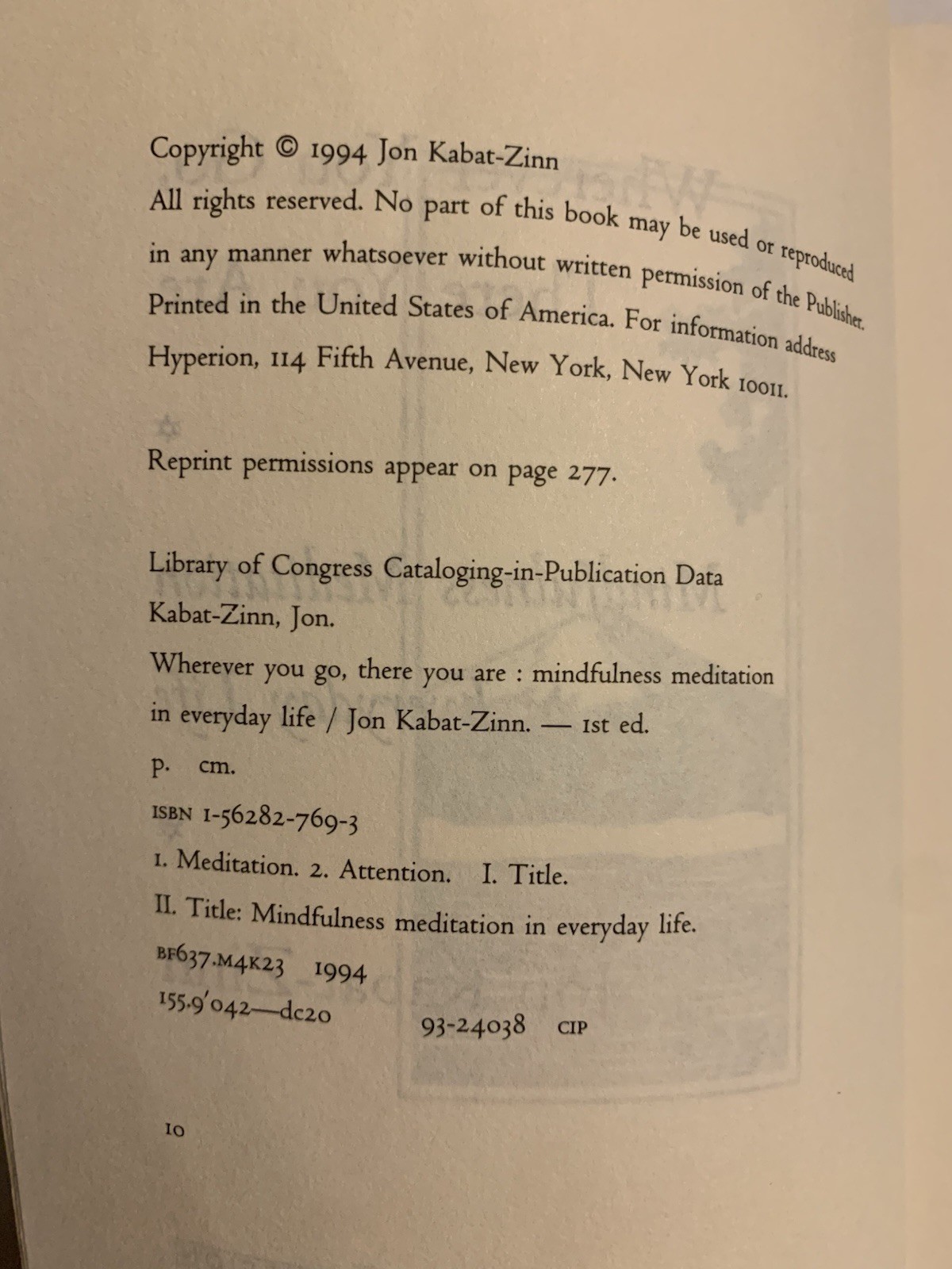 Wherever You Go There You Are Mindfulness Meditation by Jon Kabat-Zinn PB 1994