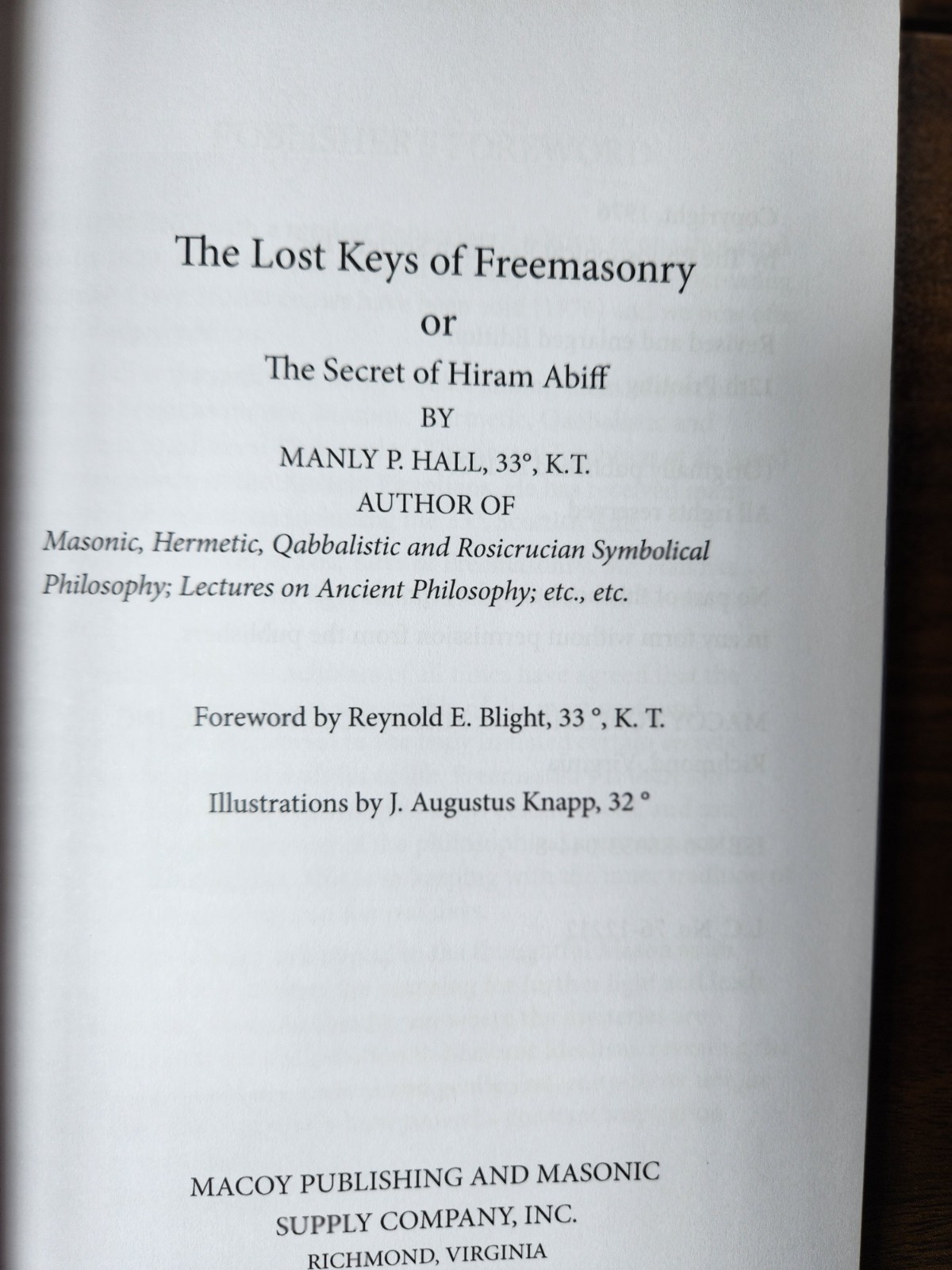 Lost Keys of Freemasonry: Or, the Secret of Hiran Abiff 1976