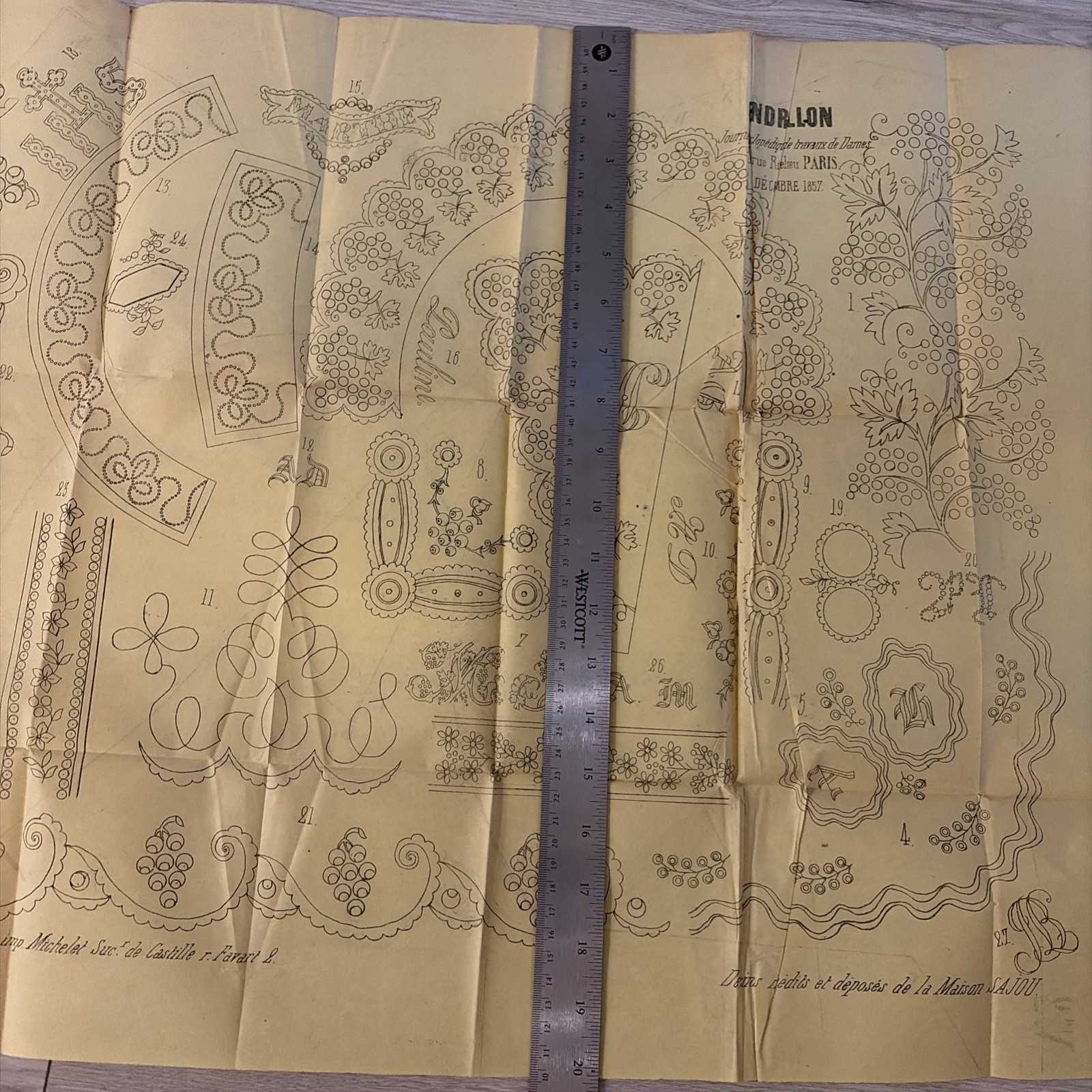 Rare Antique 1857 French Embroidery Pattern Cendrillon Journal Maison Sajou