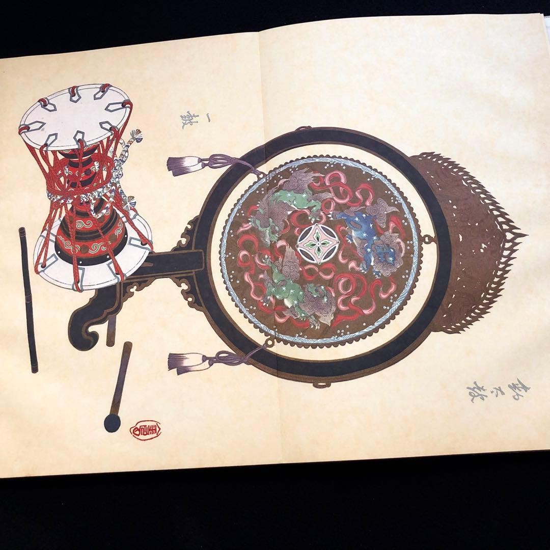 Japanese Traditional Musical Instruments Book with Rakugi Paintings, Used