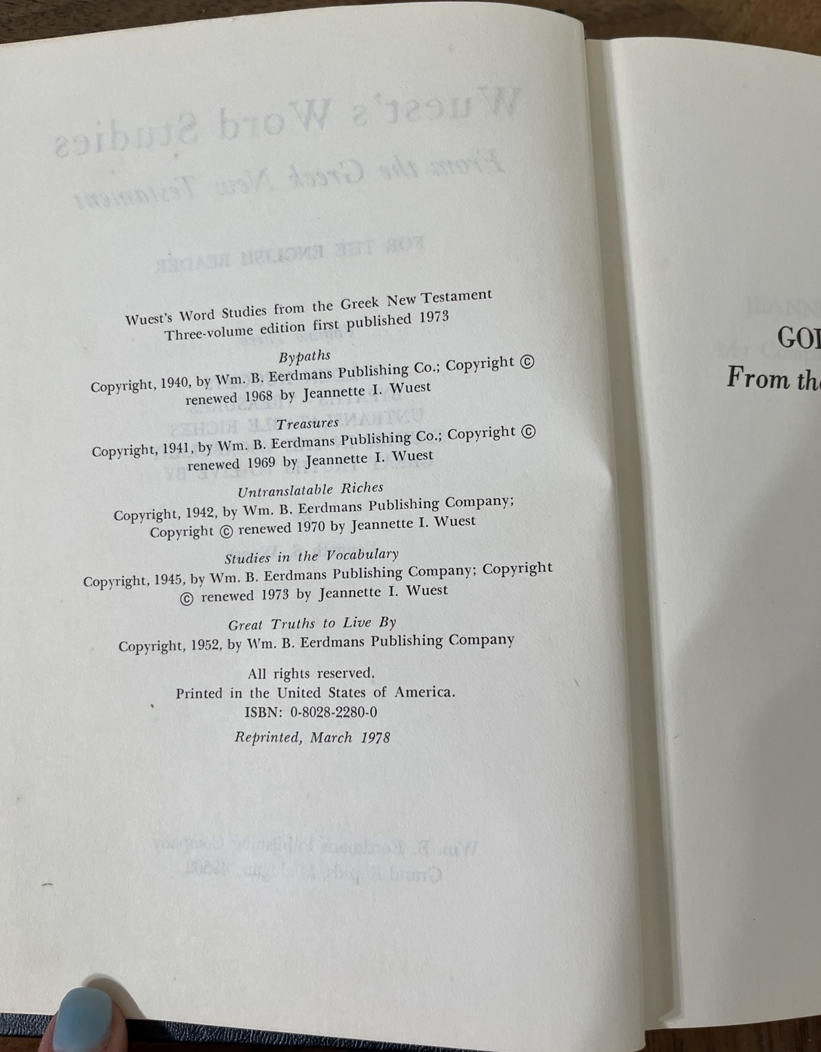 Word Studies in the Greek New Testament Volume III Wuest Eerdmans Hardcover 1975
