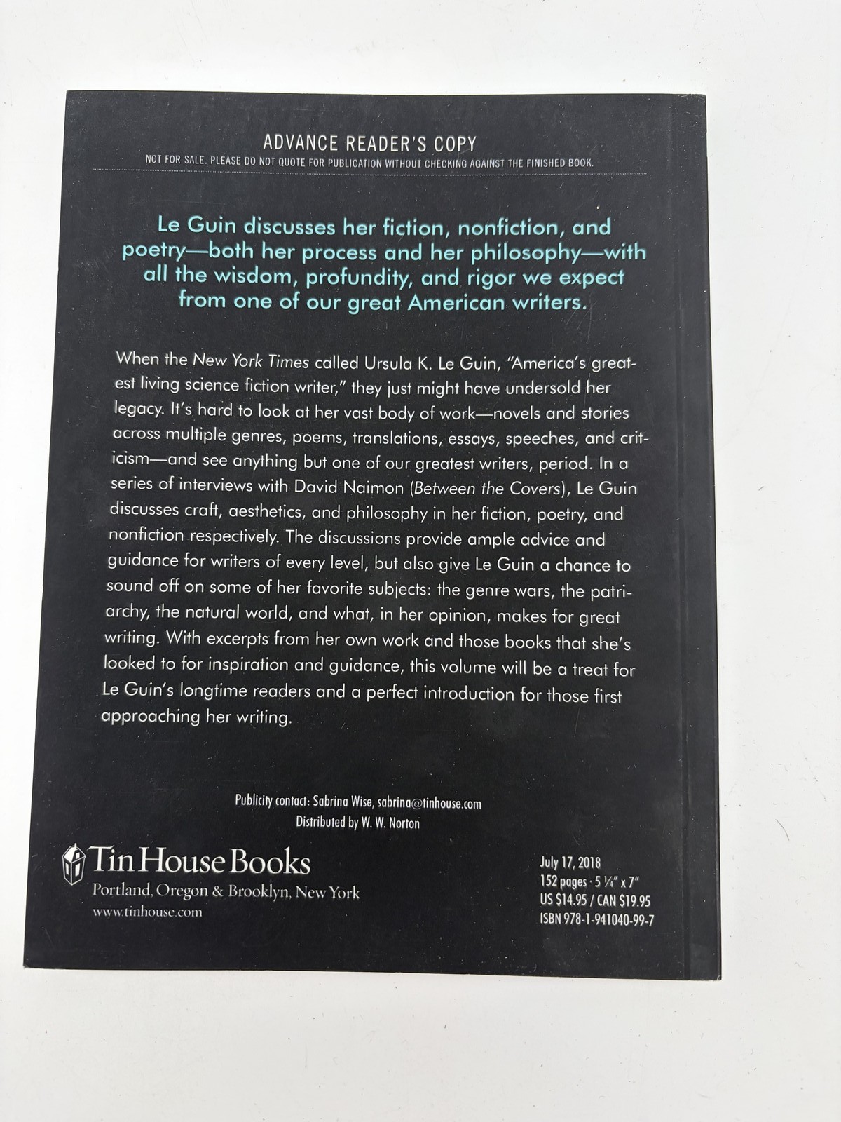 Ursula K. Le Guin Conversations on Writing Advance Reader’s Copy Book A20