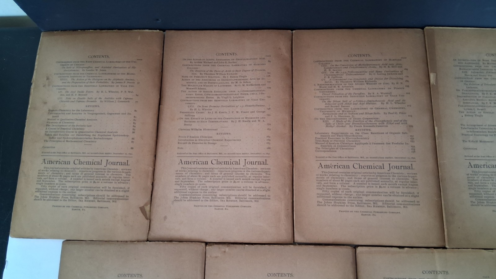 Rare Antiquarian Chemical Journal Set Ira Remsen 1898 Vol 20 No 1 2345679 10