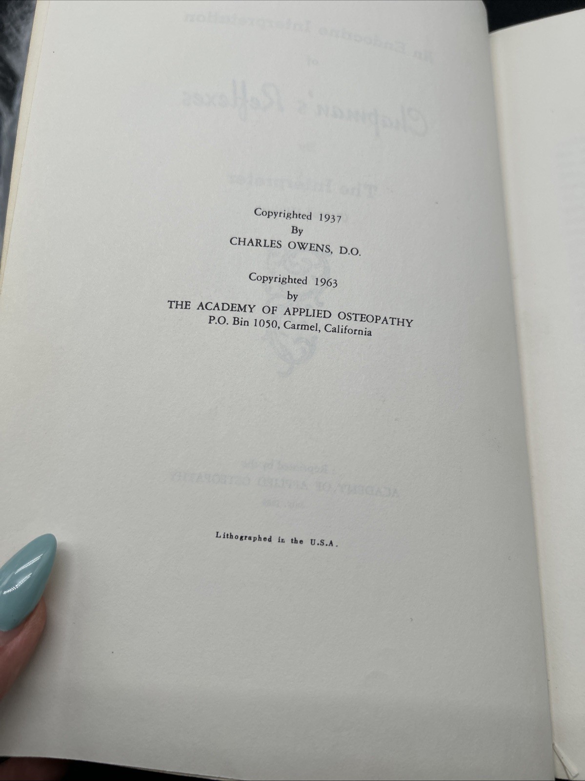 Chapman, Frank: AN ENDOCRINE INTERPRETATION OF CHAPMAN’S REFLEXES 1969 SC Book