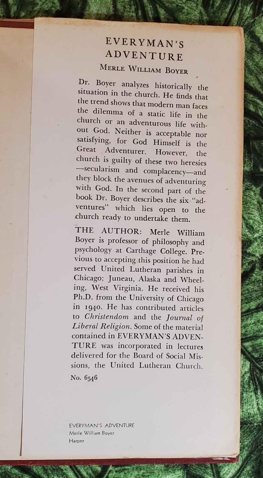 Everyman’s Adventure by Merle William Boyer, 1947, HC/DJ
