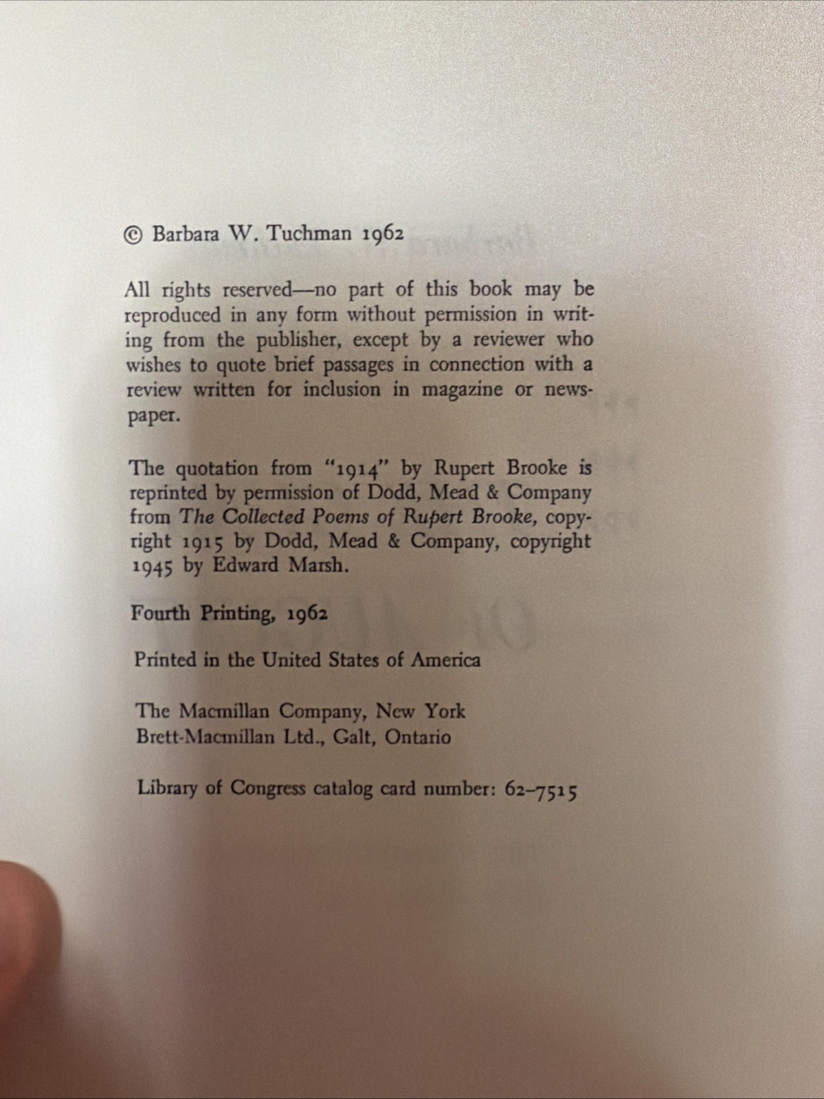 The Guns of August – HCDJ 1963, by Barbara W. Tuchman Fourth Printing