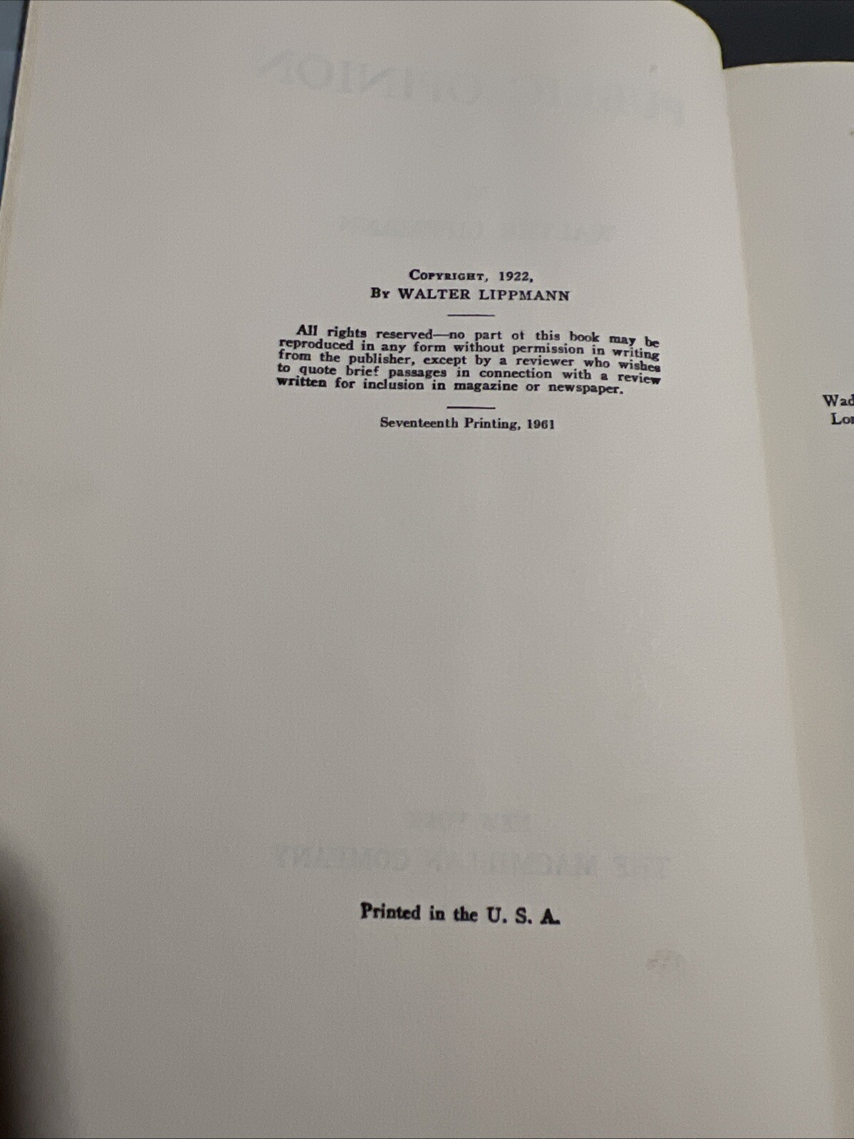 Public Opinion Walter Lippmann The Macmillan Company 1961