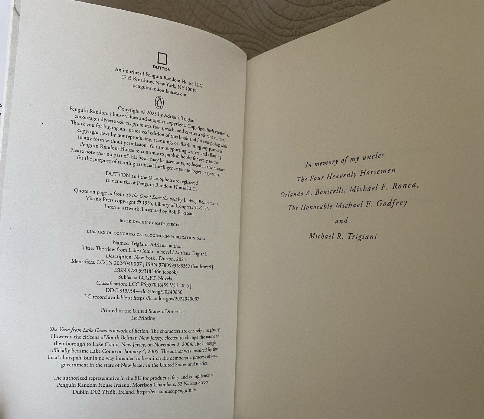 The View from Lake Como: Novel by Adriana Trigiani, SIGNED Copy, Hardcover