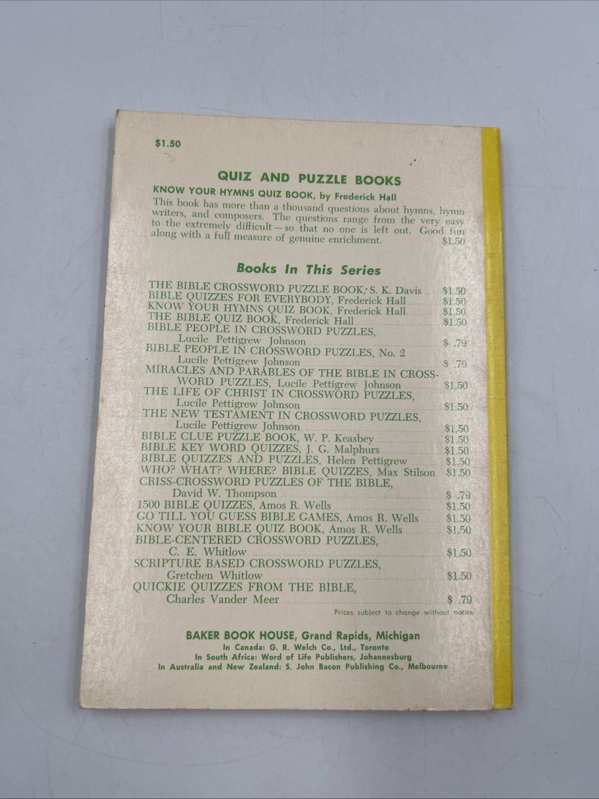 Know Your Hymns Quiz Book by Frederick Hall PB 1972 Baker Book House