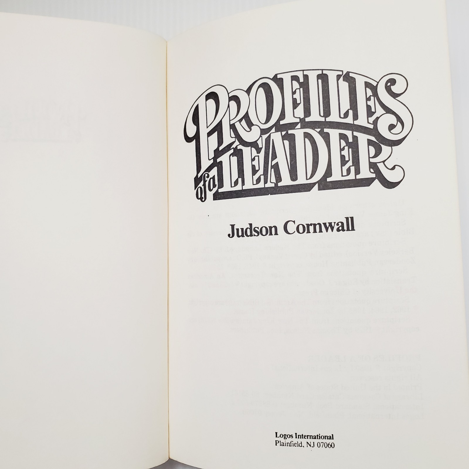 Profiles of a Leader Book Cornwall 1980 Vintage Christian Leadership Self-Help